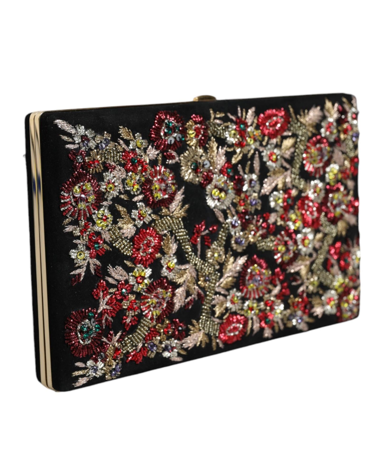 Dolce & Gabbana Floral Gold Frame Clutch Evening Purse with Card Slots and Logo Details