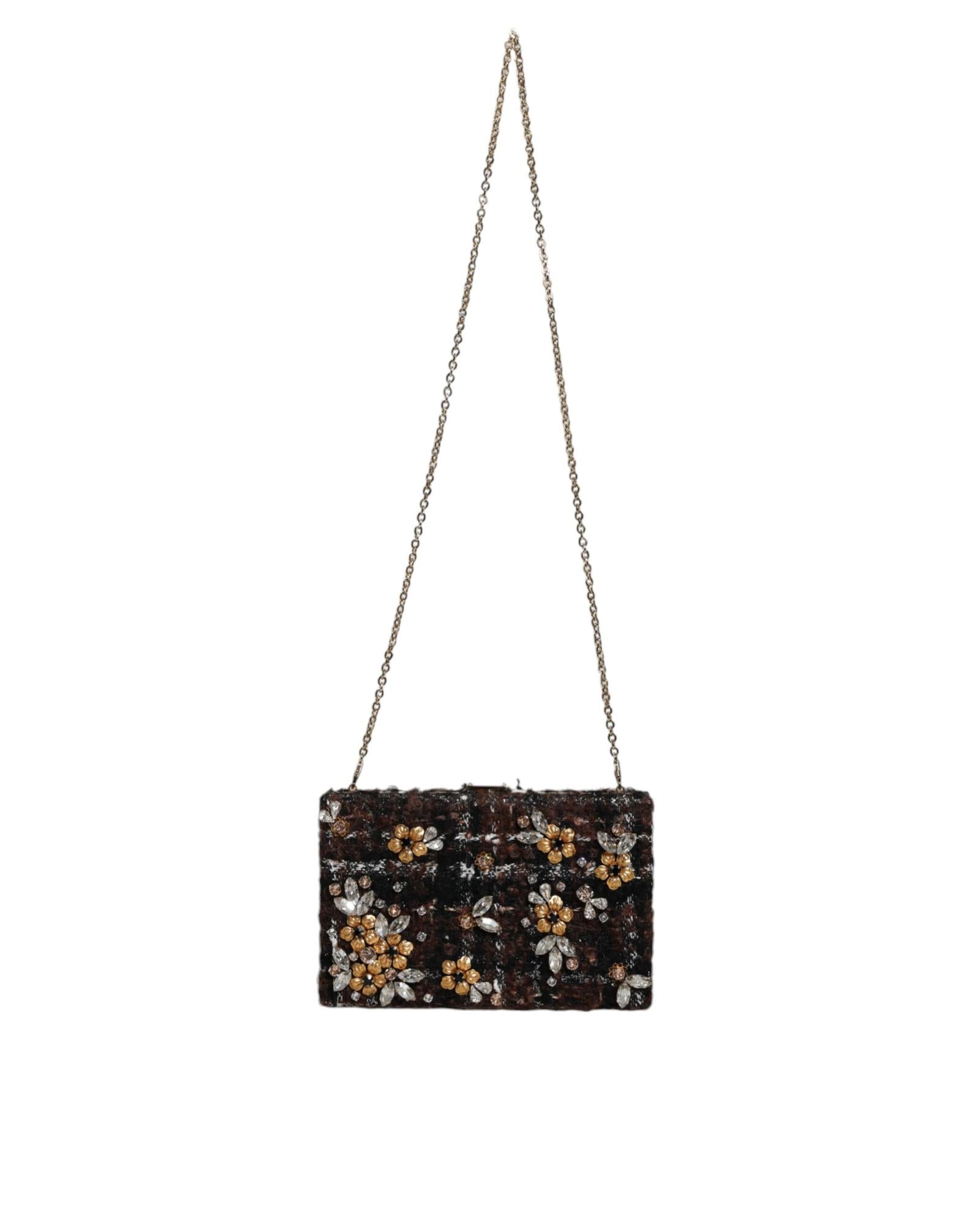 Dolce & Gabbana Tweed Floral Clutch Evening Party Crossbody Bag