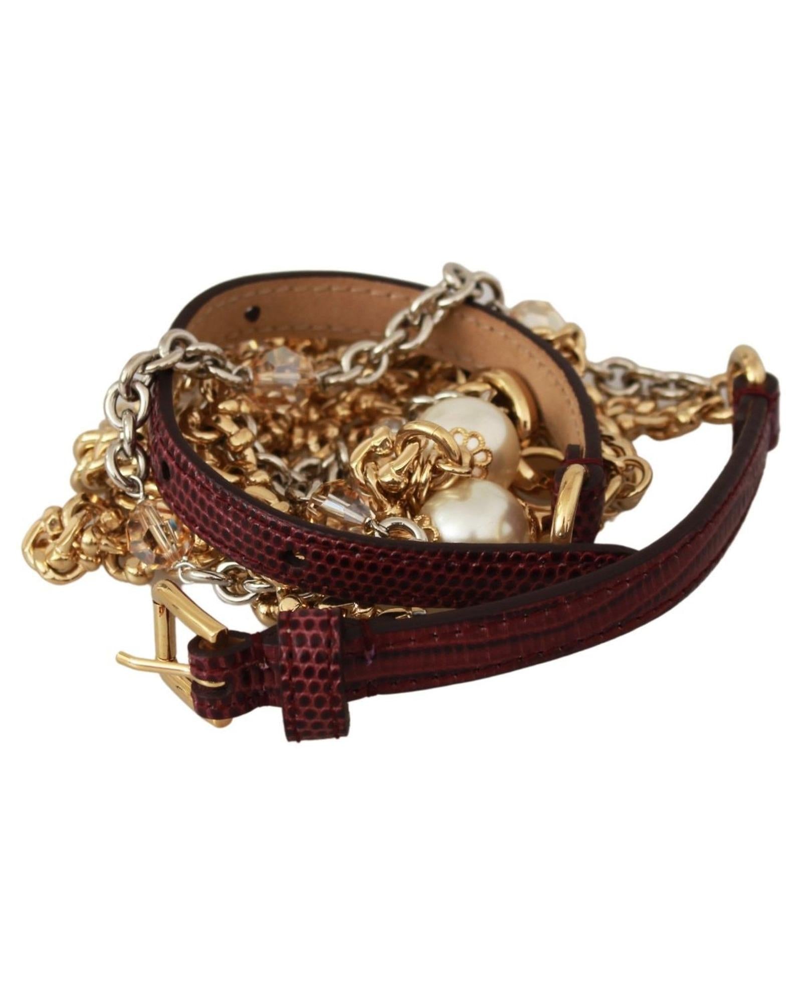 Dolce & Gabbana  Women's Leather Belt with Crystal & Gold Chain