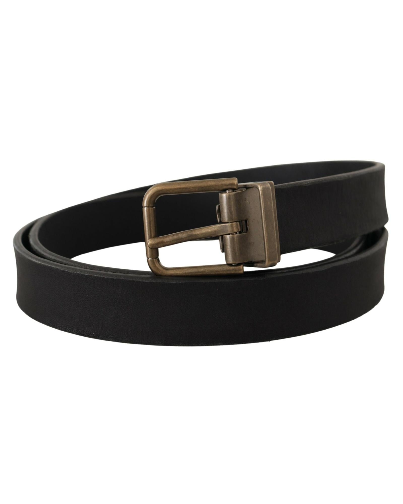 Dolce & Gabbana  Black Leather Belt with Gold-Toned Buckle