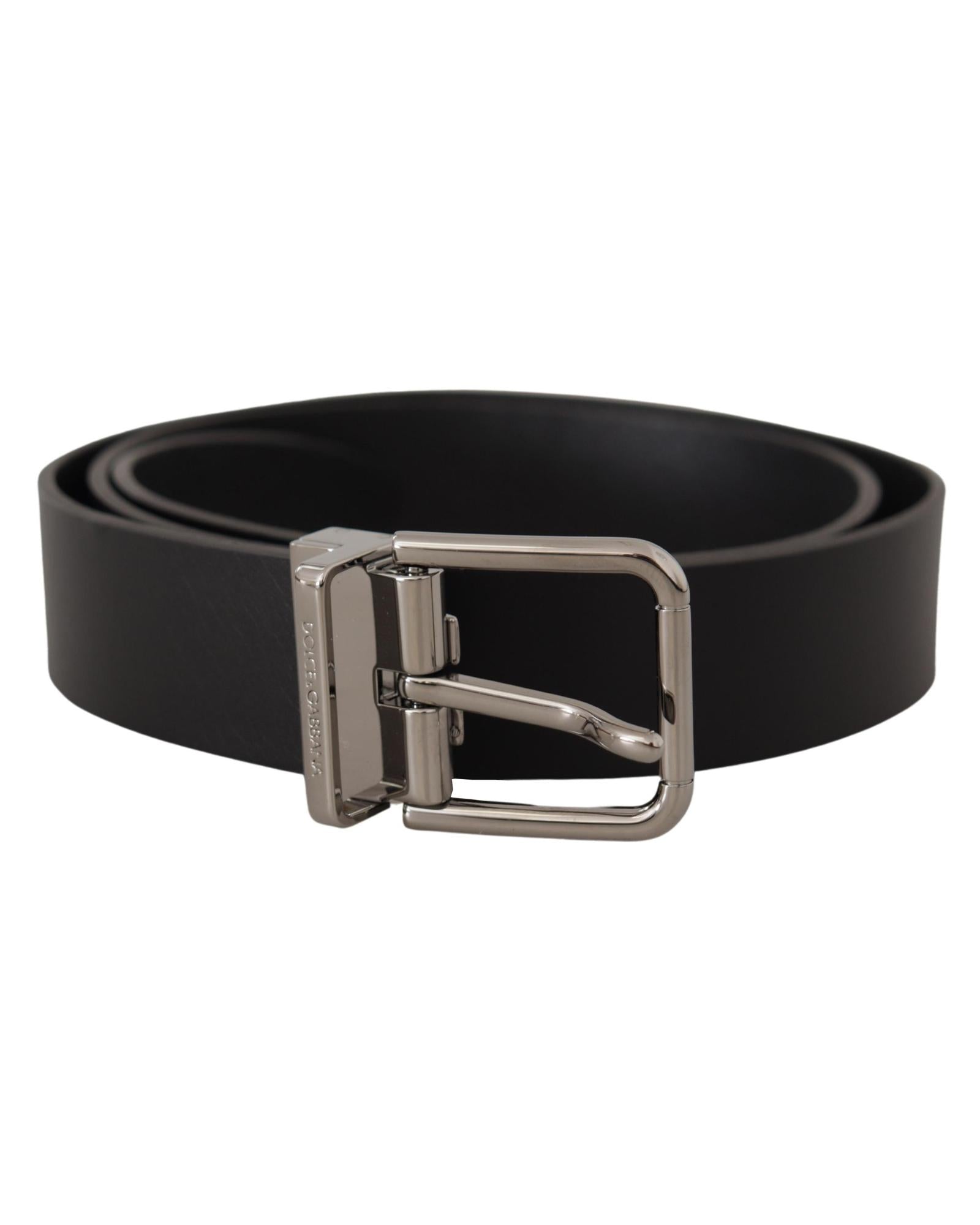 Dolce & Gabbana  Men's Black Leather Belt with Silver-Tone Buckle