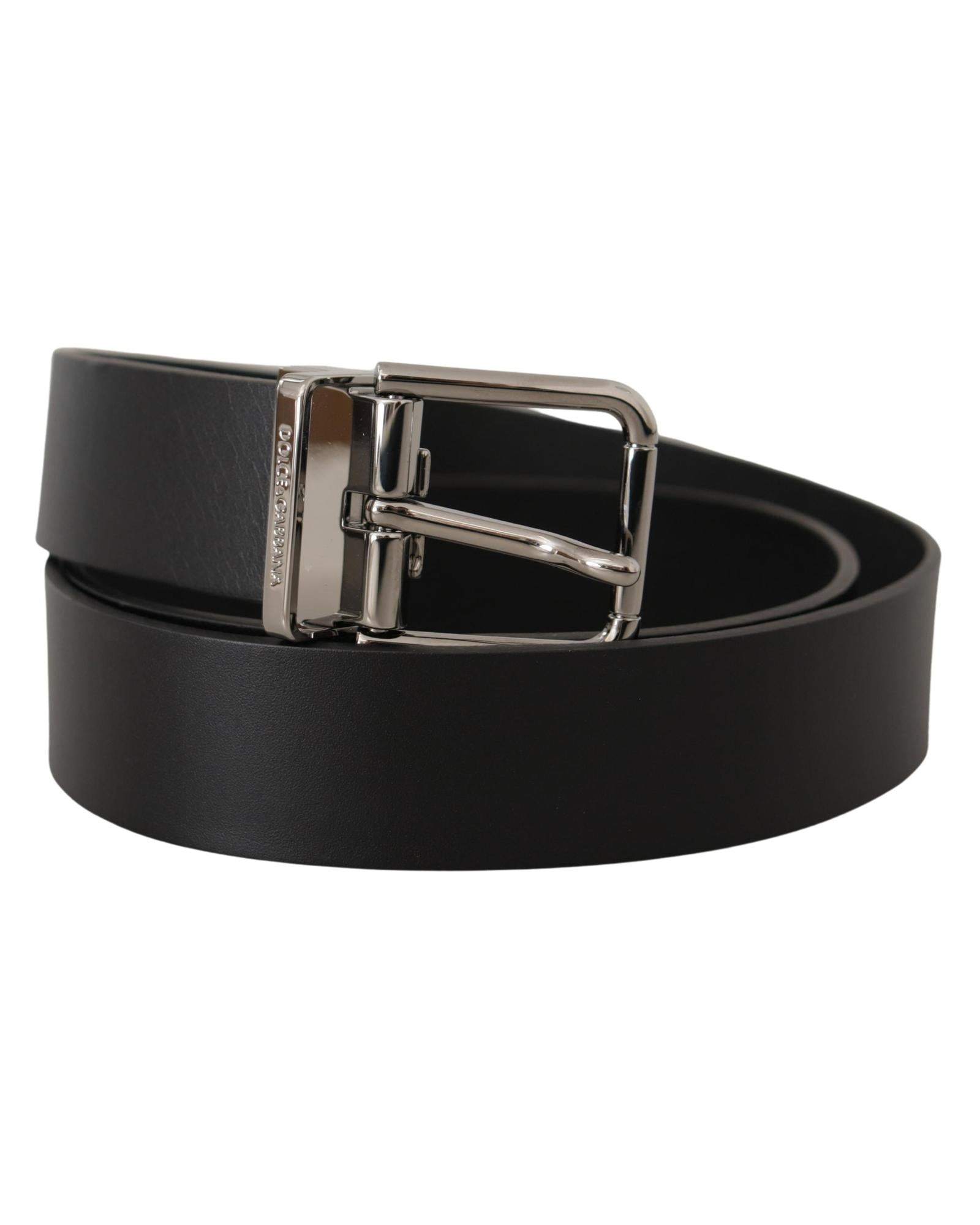 Dolce & Gabbana  Men's Black Leather Belt with Silver-Tone Buckle