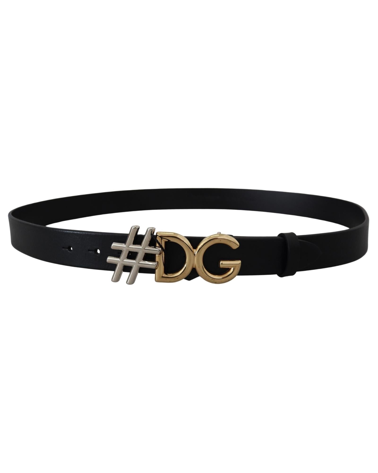 Dolce & Gabbana  Men's Black Leather Belt with DG Buckle