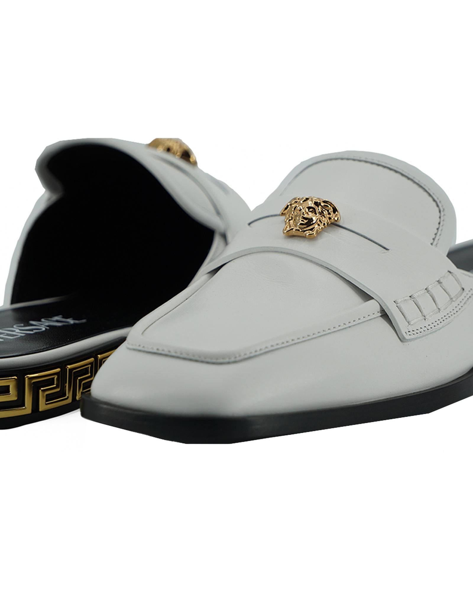 Versace  Greca Leather Mules - White