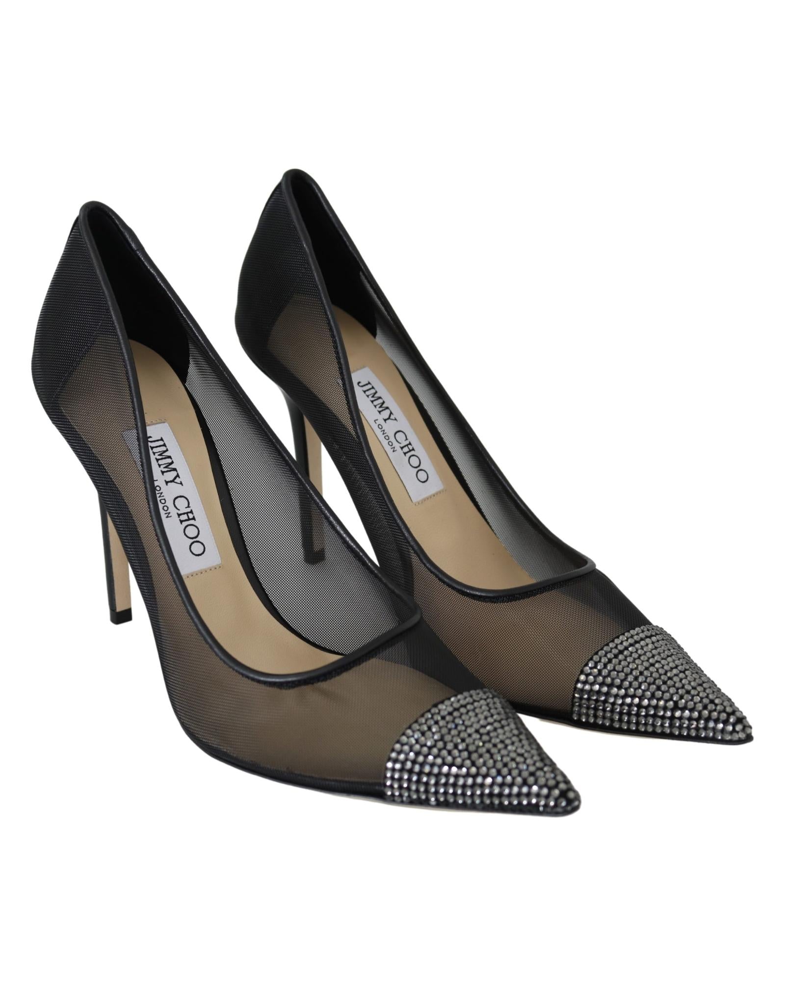 Jimmy Choo  Love 100 Black Mesh Rhinestone Pumps