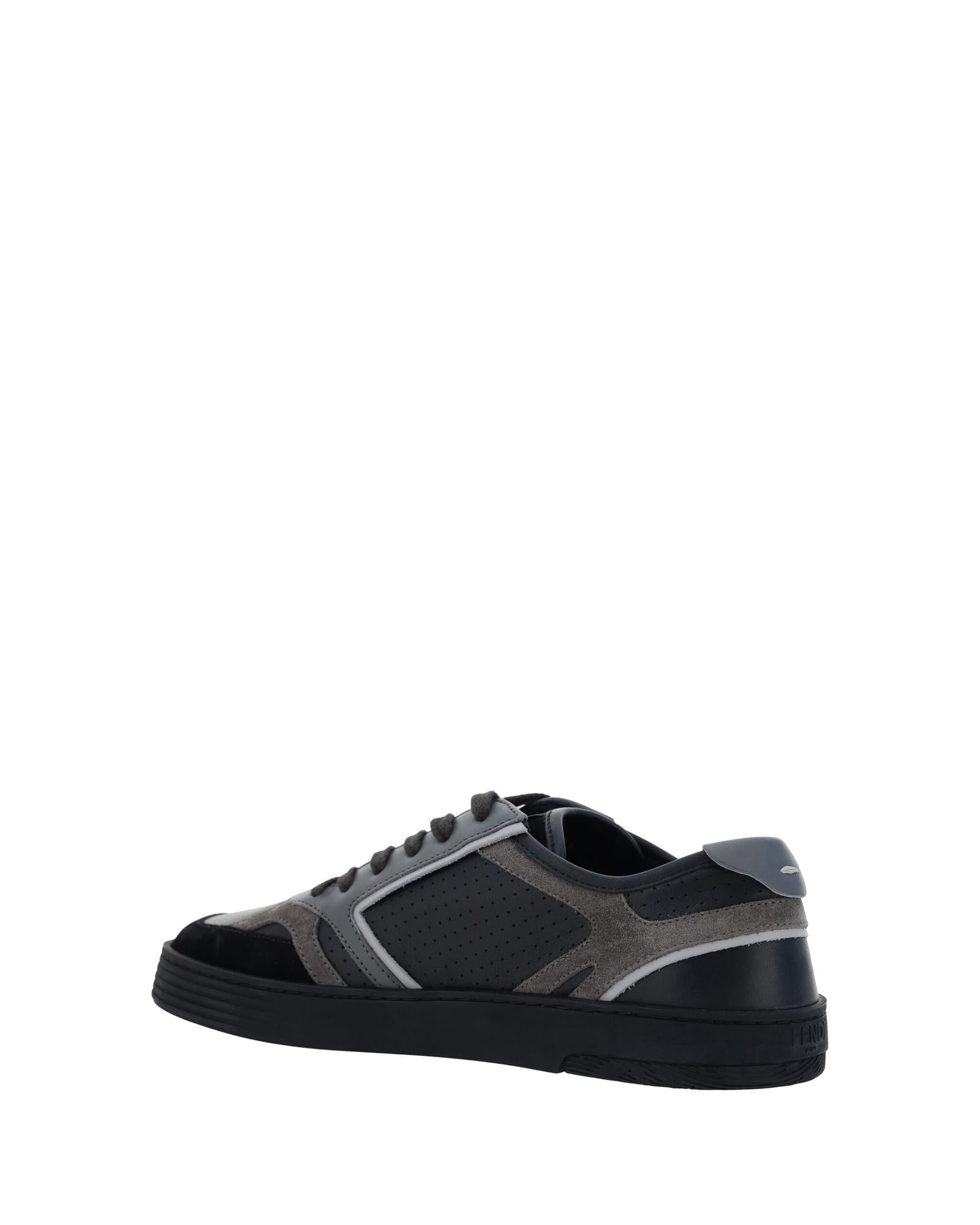 Fendi  Run Leather and Suede Sneakers for Men  Gray