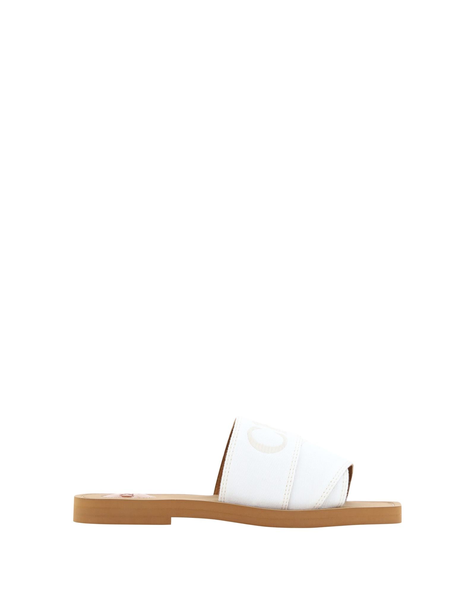 Chloe  Woody Canvas Slide Sandals in White