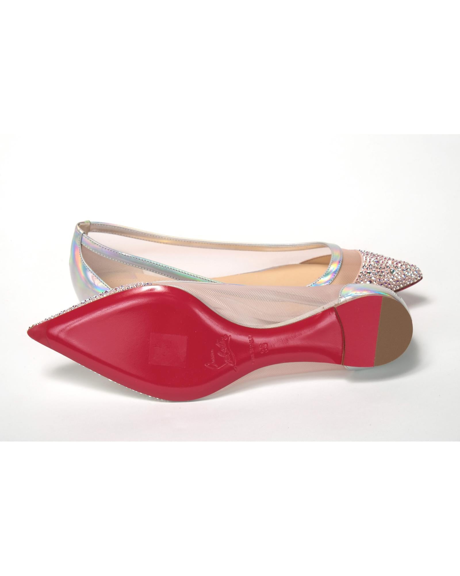 Christian Louboutin  Iriza Ballerina Flat Silver Mesh Rhinestone Flats