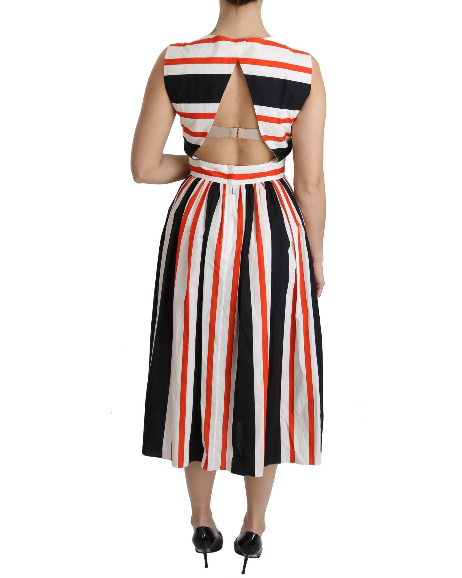 Dolce & Gabbana  Striped Cotton Midi Dress - Black  White  Red