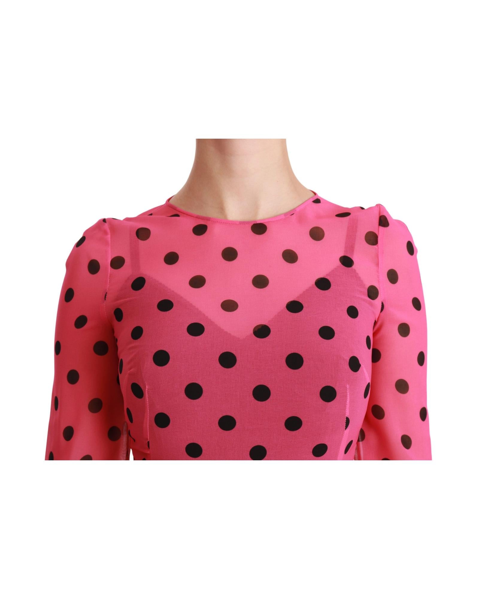 Dolce & Gabbana  Women's Polka Dot Dress     Pink Polka Dot Dress     Chiffon Dress     Three-Quarter Sleeve Dress     Fit and Flare Dress