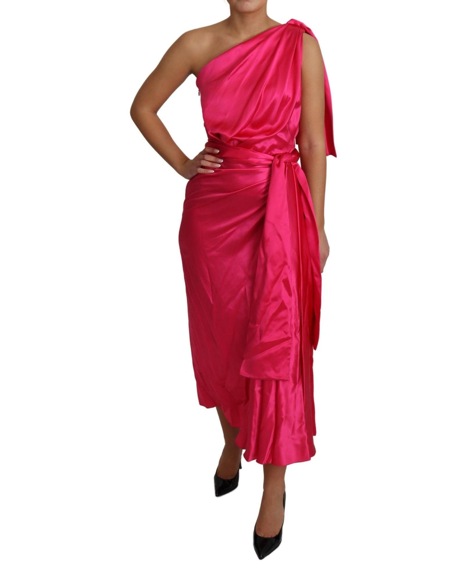 Dolce & Gabbana  One Shoulder Silk Dress - Fuchsia