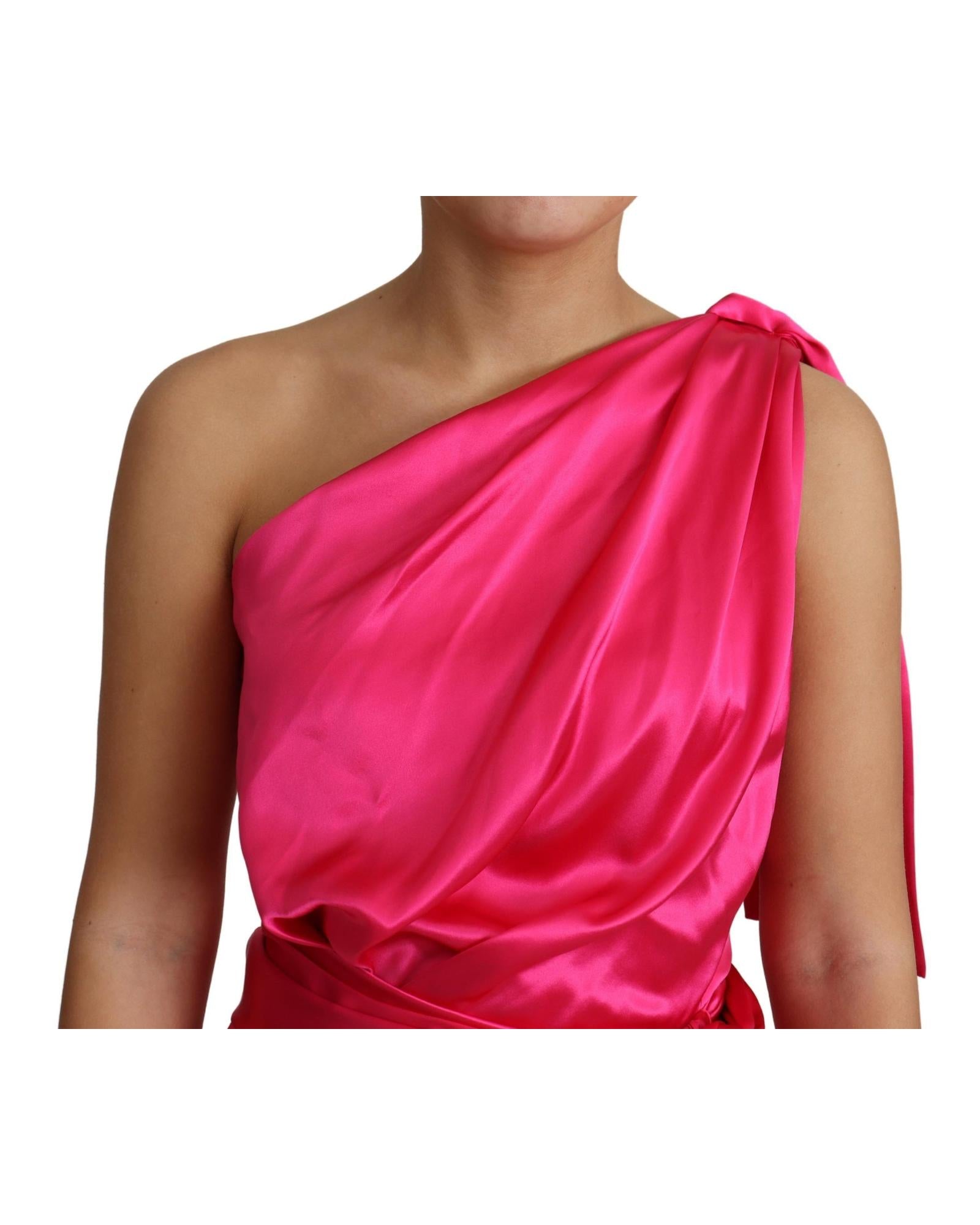 Dolce & Gabbana  One Shoulder Silk Dress - Fuchsia