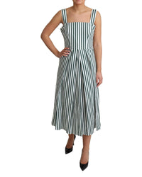 Dolce & Gabbana  Green & White Striped Cotton Midi Dress6