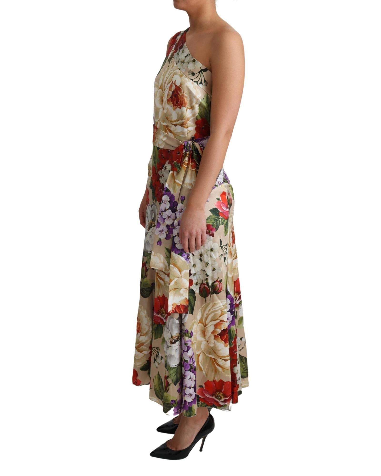 Dolce & Gabbana One Shoulder Floral Print Silk Maxi Dress10