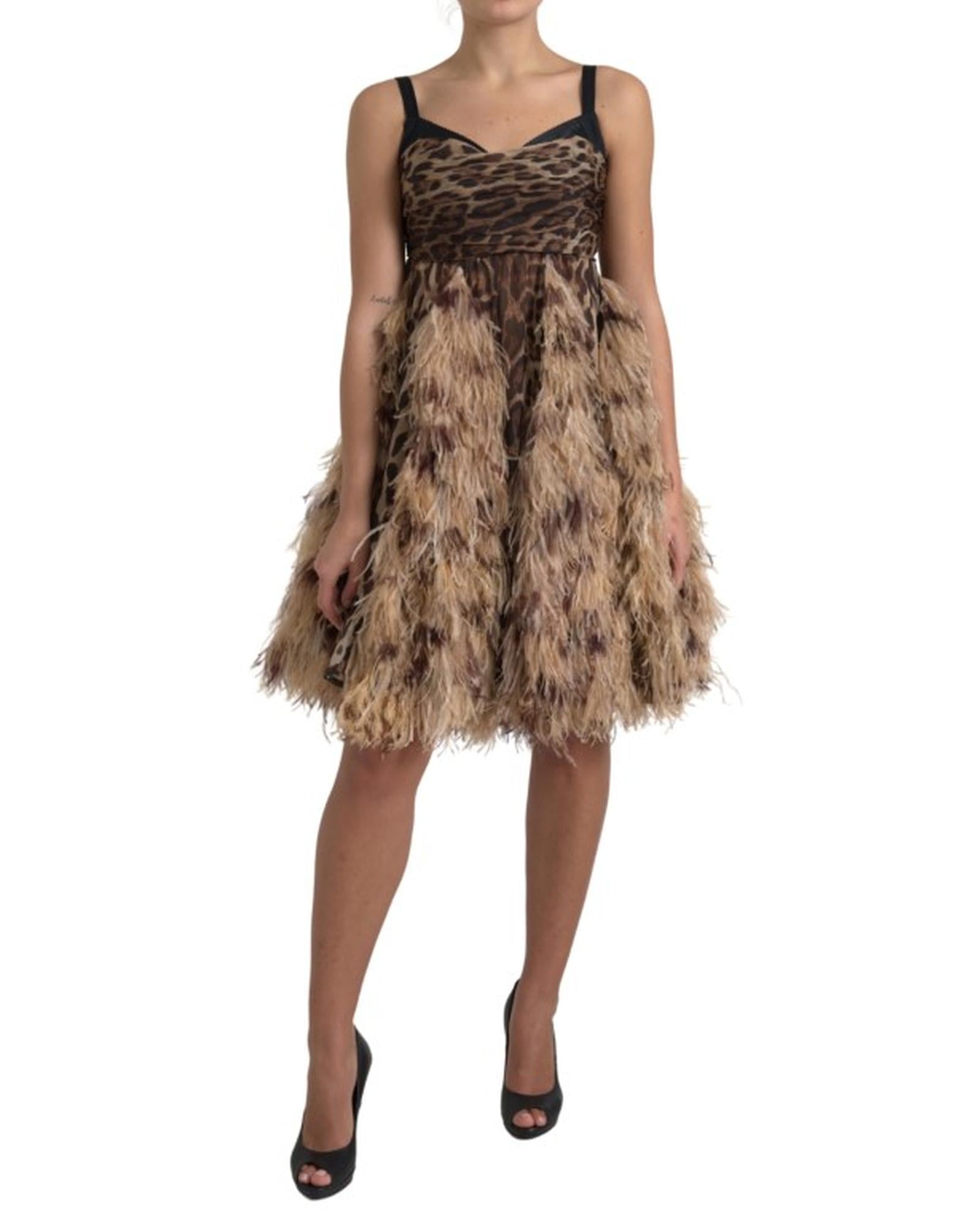 Dolce & Gabbana Leopard Feather Chiffon Sleeveless Dress