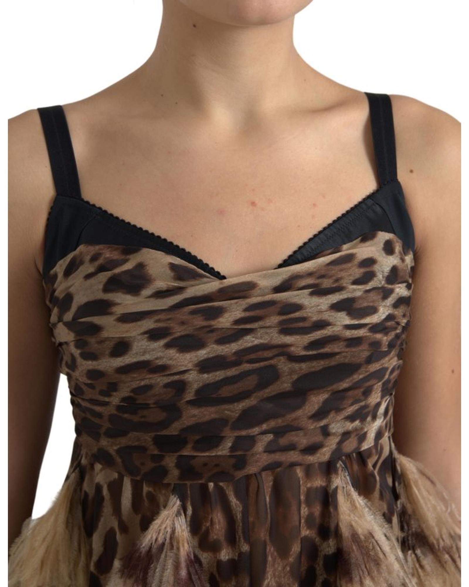 Dolce & Gabbana Leopard Feather Chiffon Sleeveless Dress