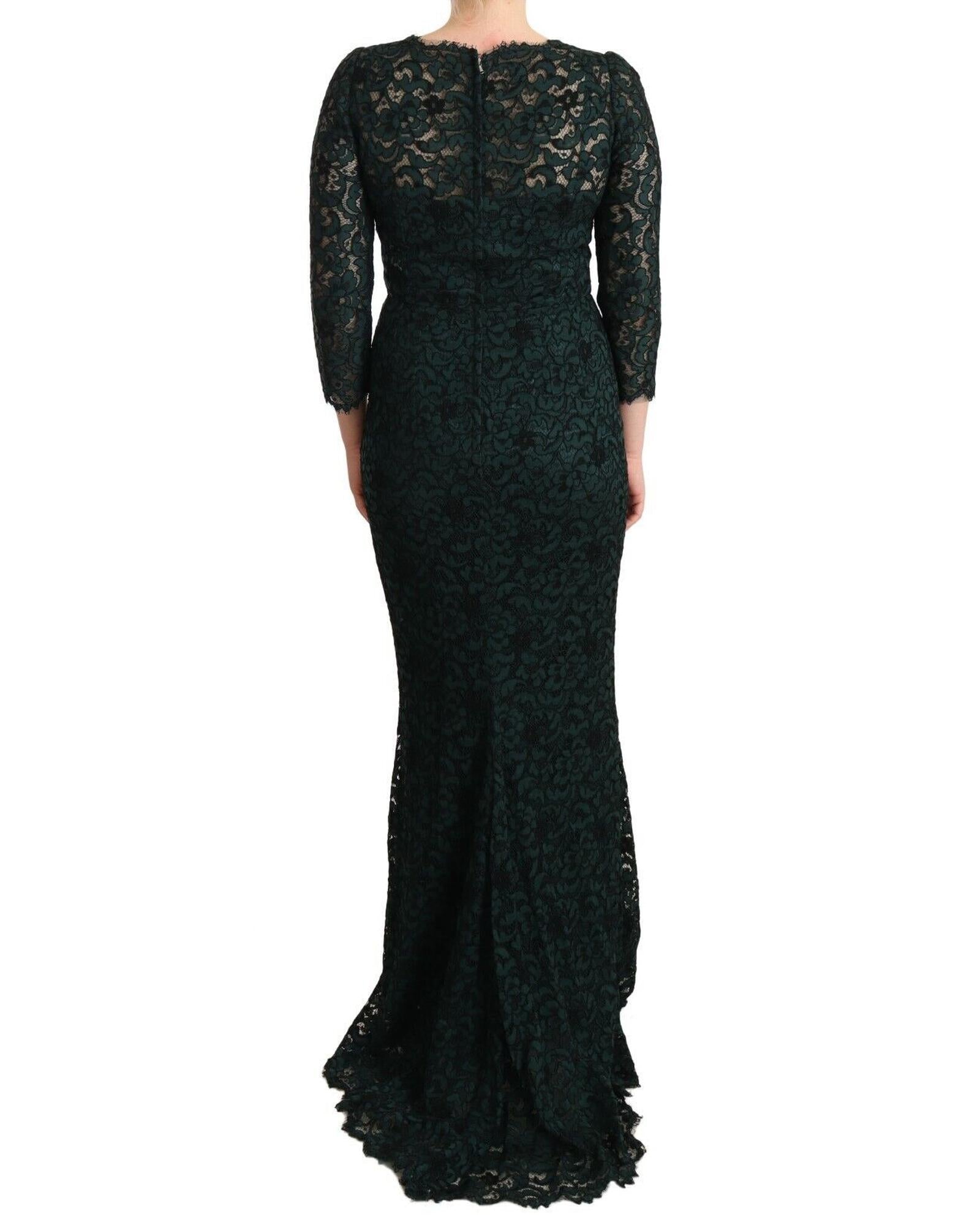 Dolce & Gabbana  Green Lace Long Sleeve Dress