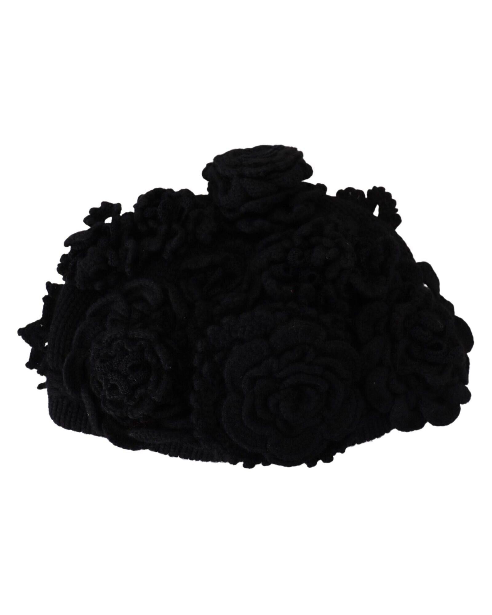 Dolce & Gabbana  Women's Black Rose Beanie