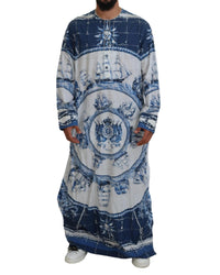 Dolce & Gabbana Blue Majolica Cotton Cape Thobe5