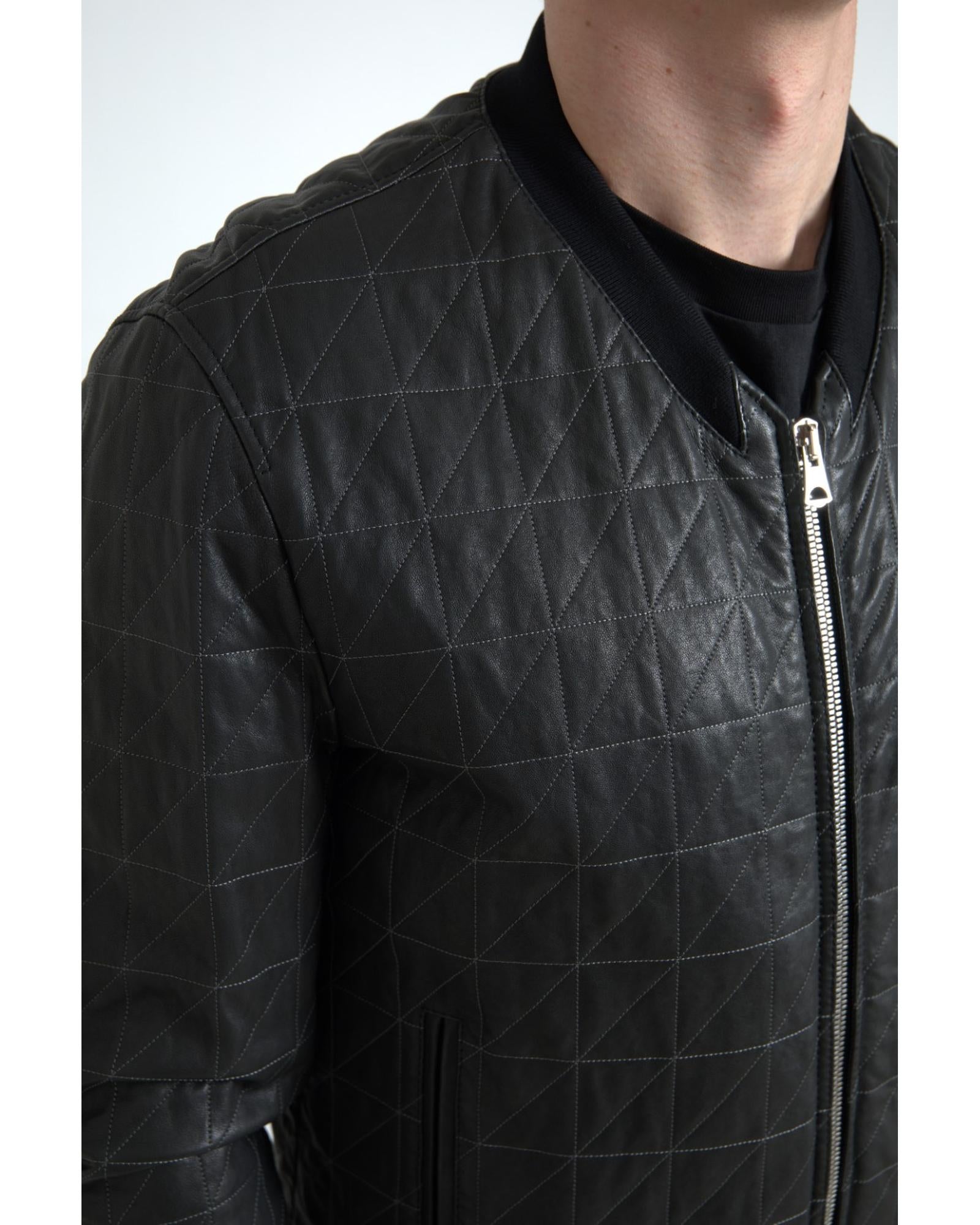 Dolce & Gabbana  Men's Quilted Leather Bomber Jacket - Black