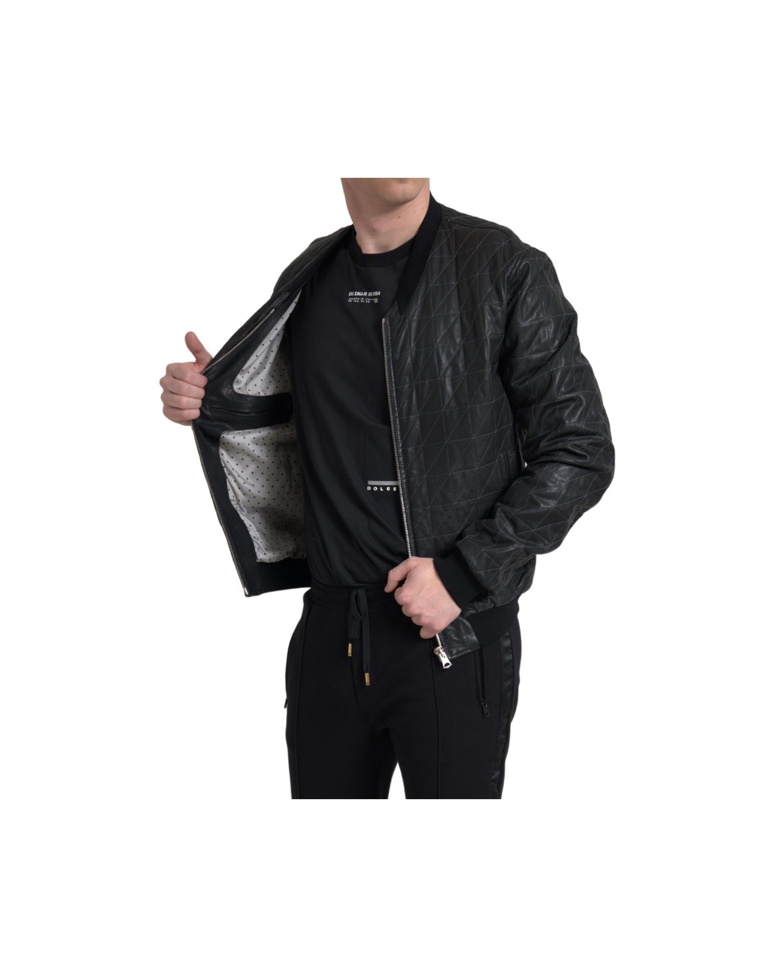 Dolce & Gabbana  Men's Quilted Leather Bomber Jacket - Black