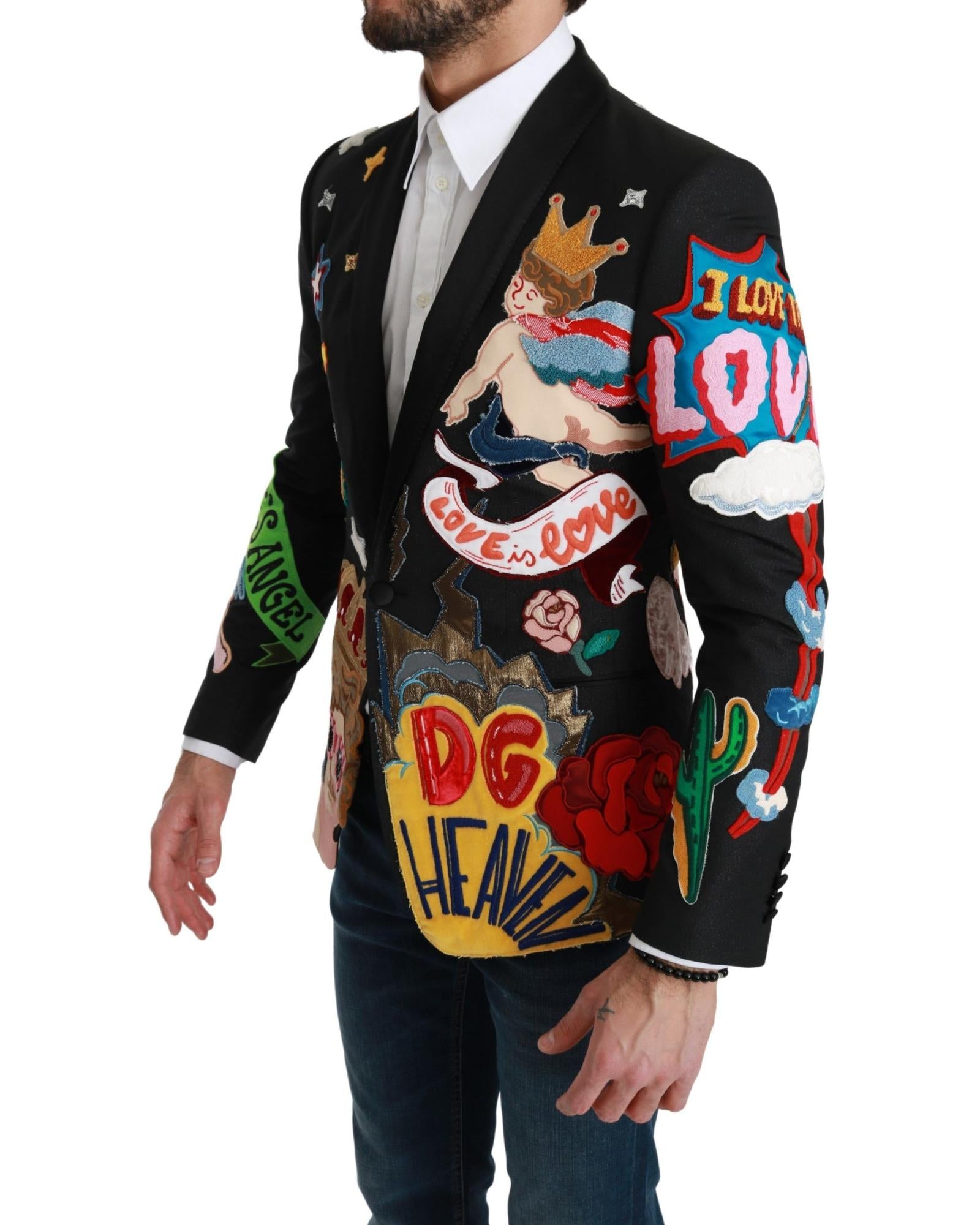 Dolce & Gabbana  Black Wool Embroidered Patchwork Blazer