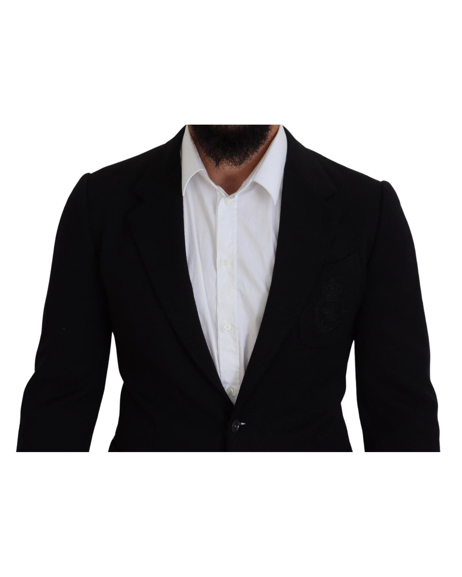 Dolce & Gabbana  Men's Black Wool Blazer with Embroidered Crest