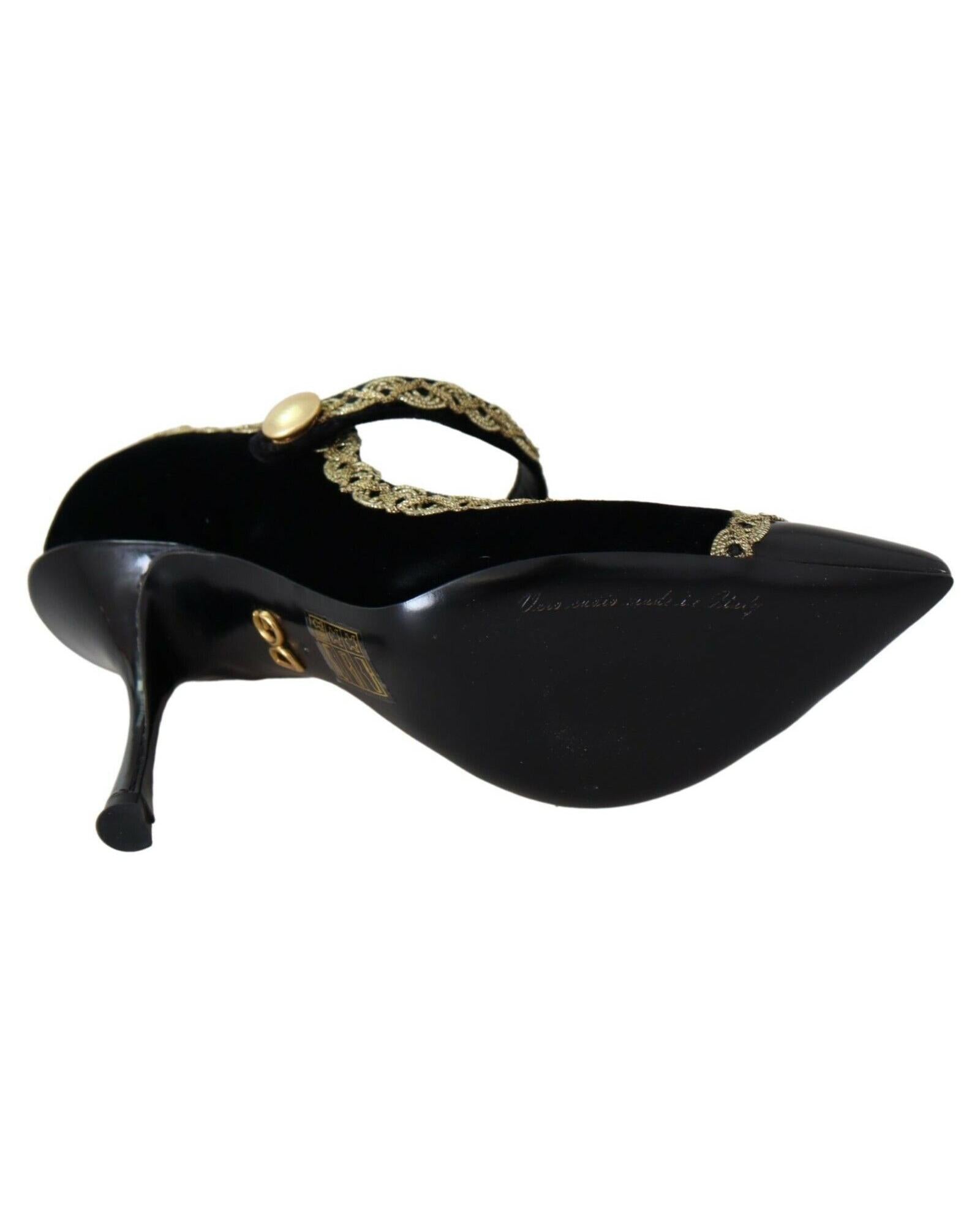 Dolce & Gabbana  Women's Black Velvet Pumps with Gold Embroidered Details