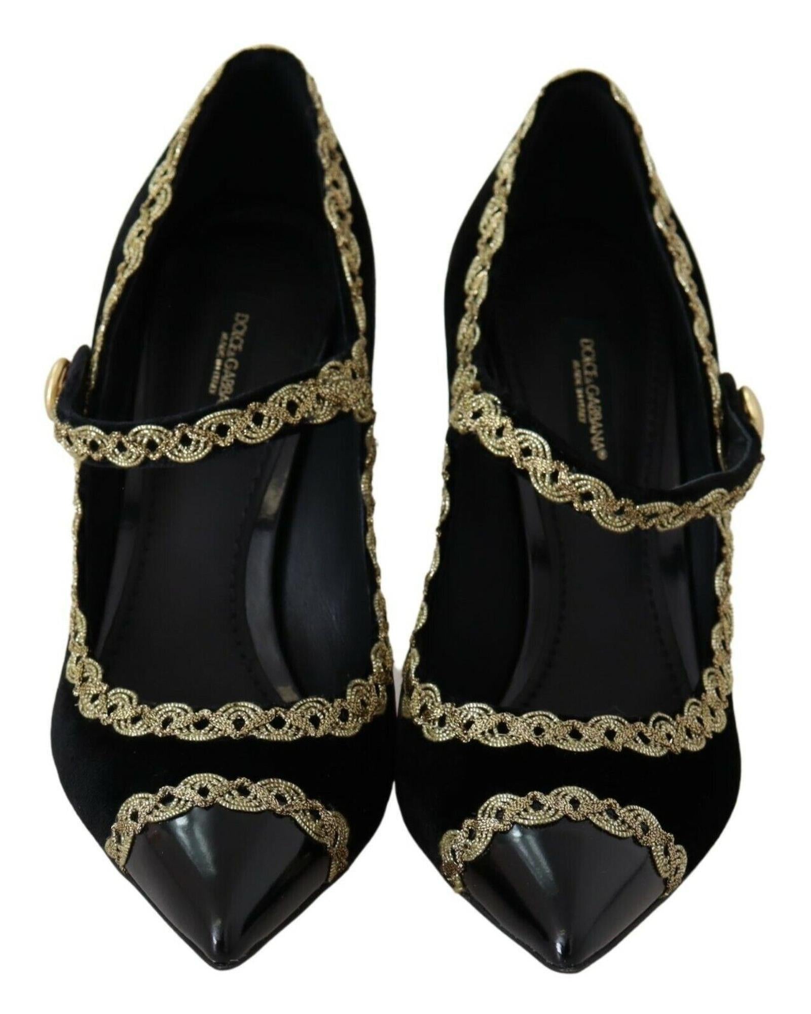 Dolce & Gabbana  Women's Black Velvet Pumps with Gold Embroidered Details