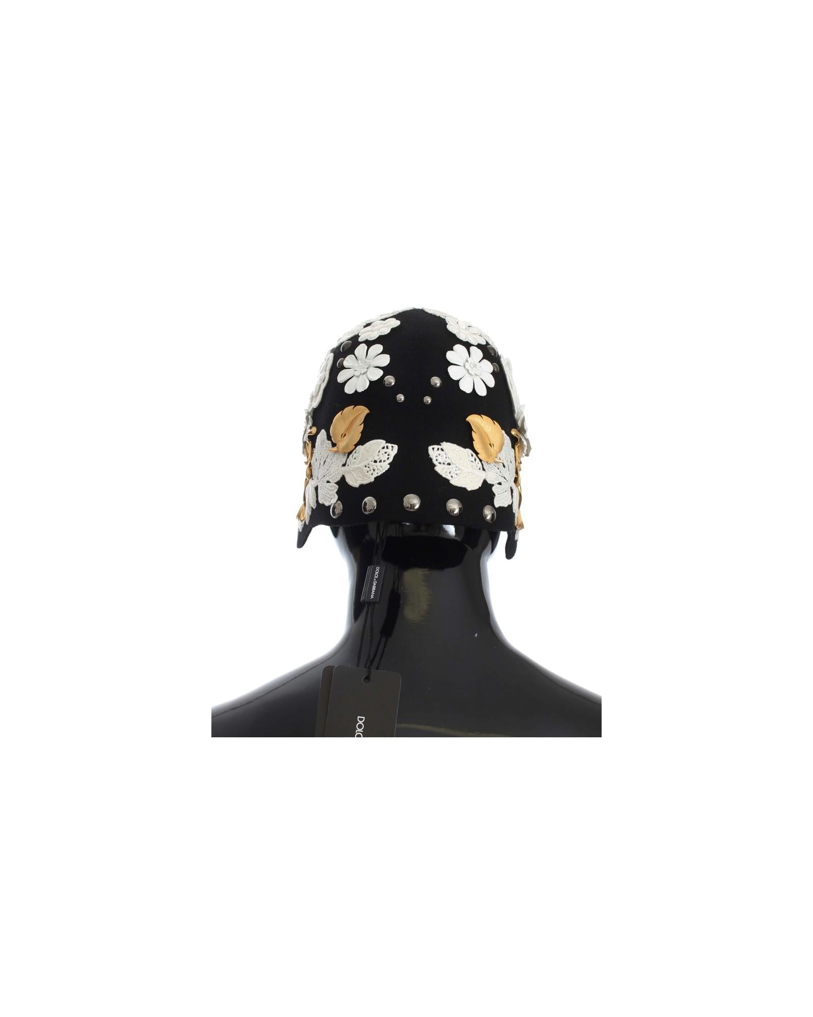 Dolce & Gabbana  Black Floral Applique Beanie