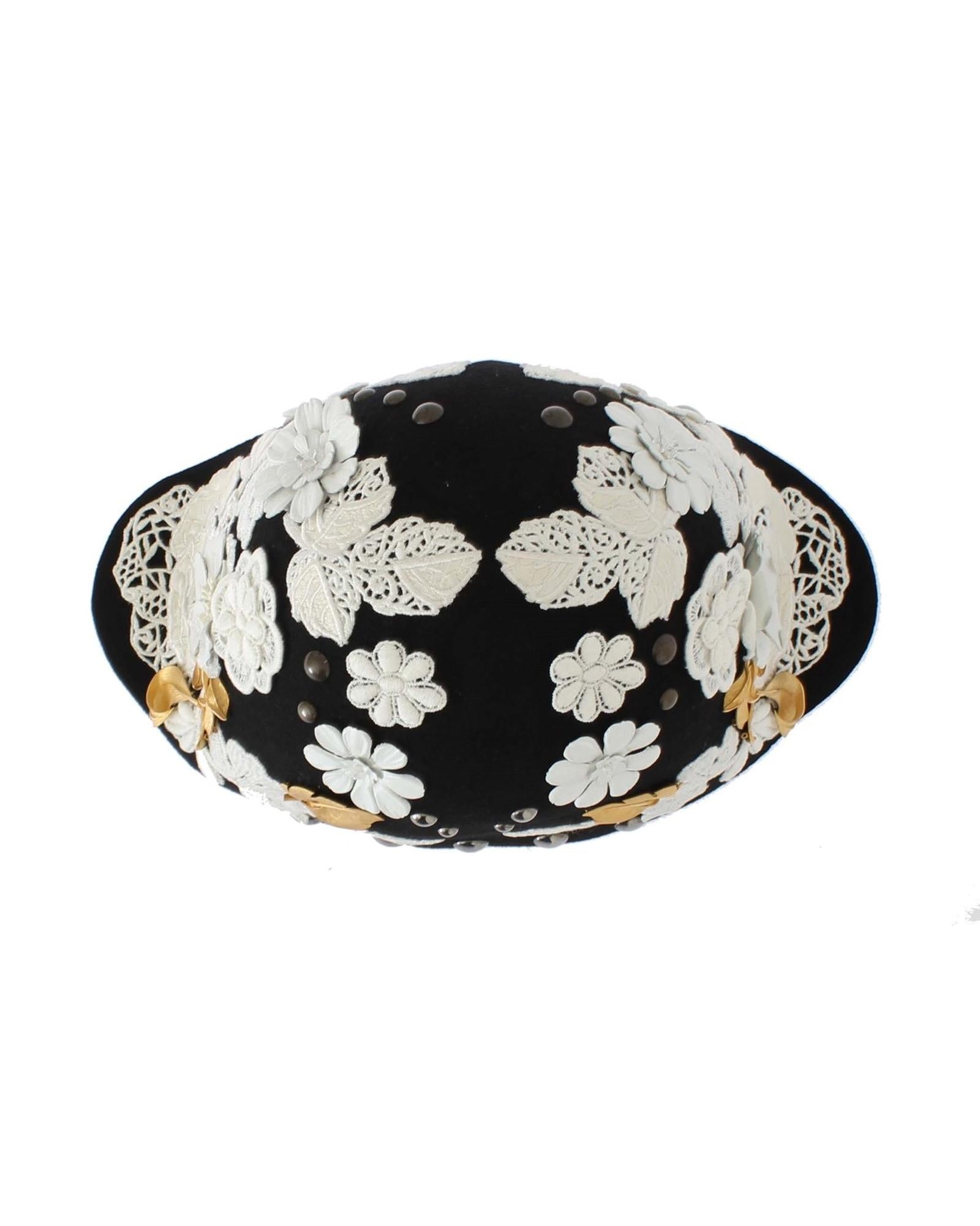 Dolce & Gabbana  Black Floral Applique Beanie