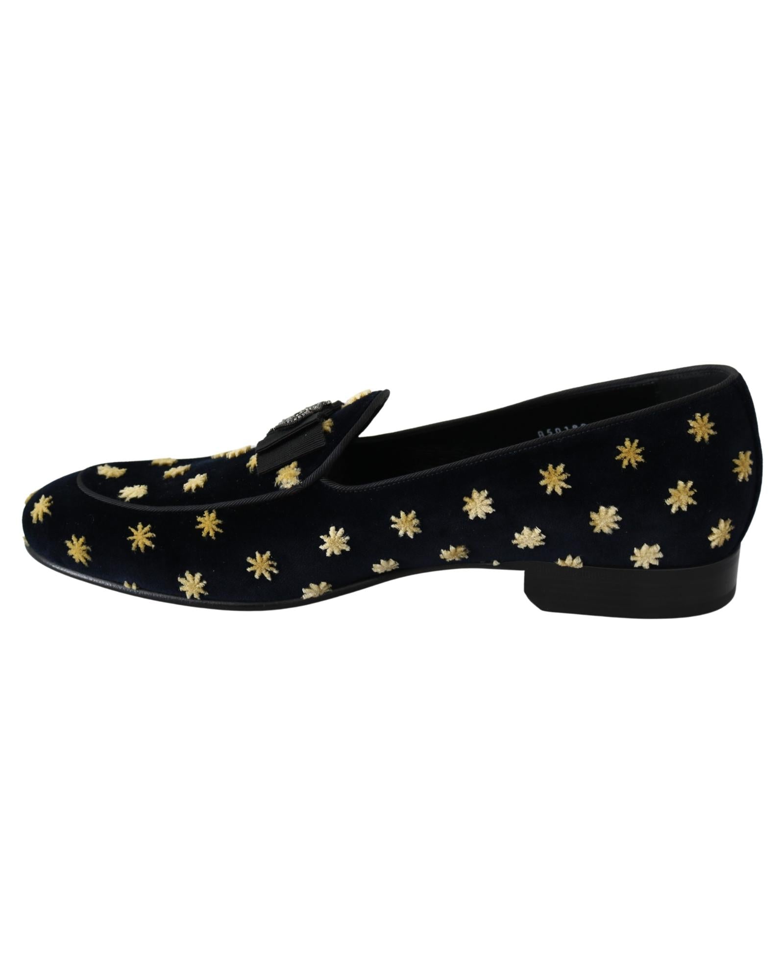 Dolce & Gabbana  Men's Embroidered Velvet Loafers with Crown Detail - Blue