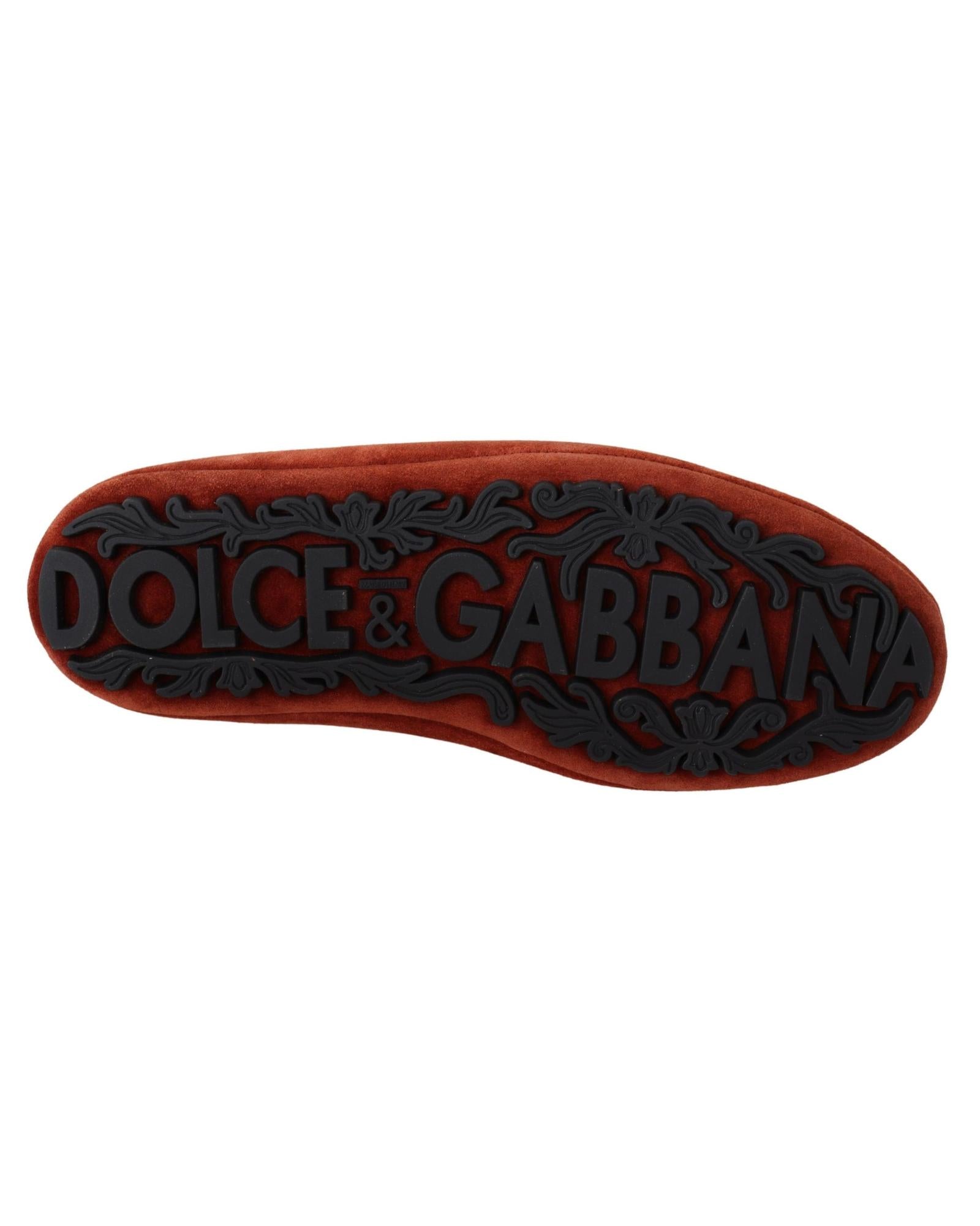 Dolce & Gabbana  Women's Rust Suede Loafers with Crown Embellishment