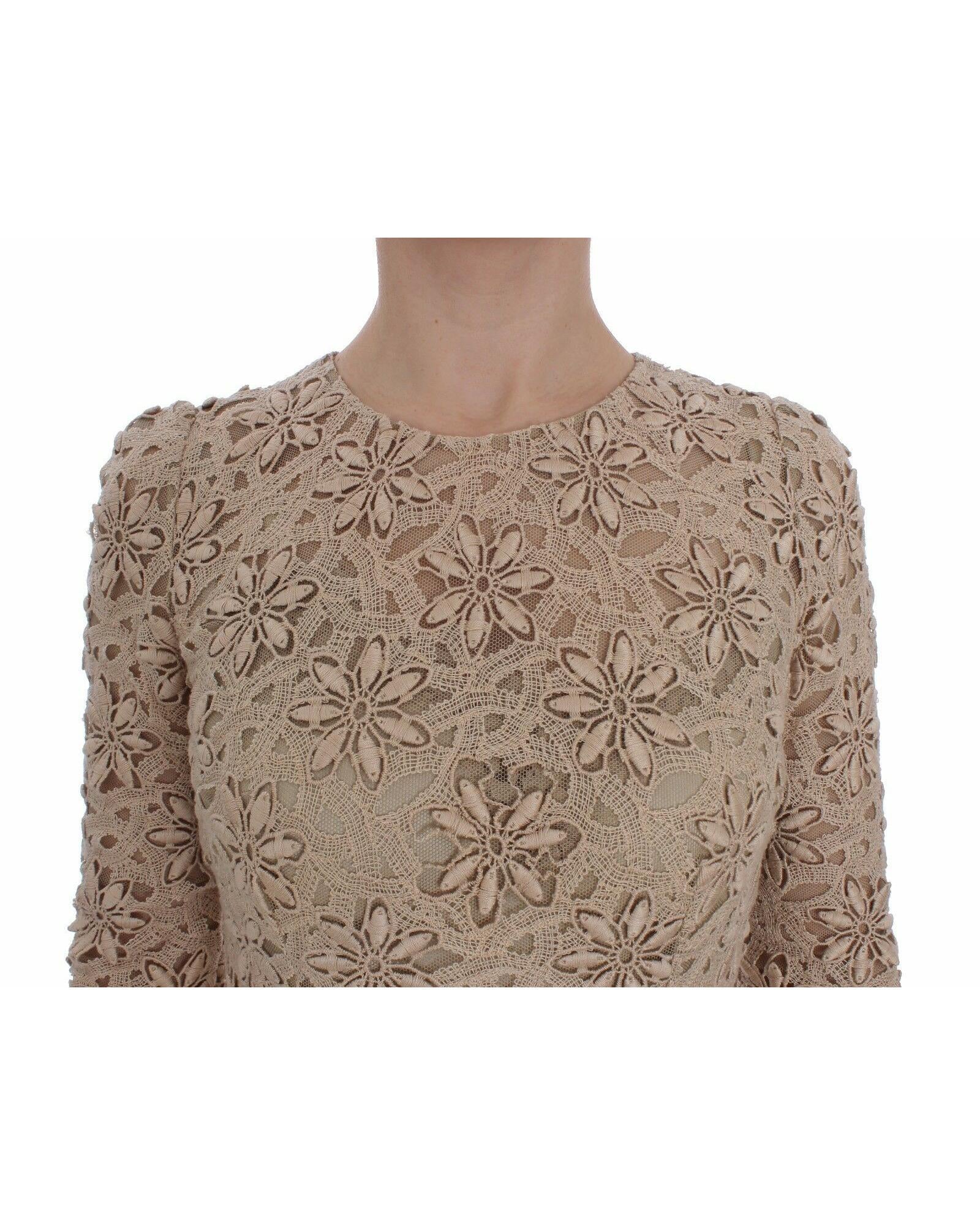 Dolce & Gabbana  Beige Floral Lace Long Sleeve Dress