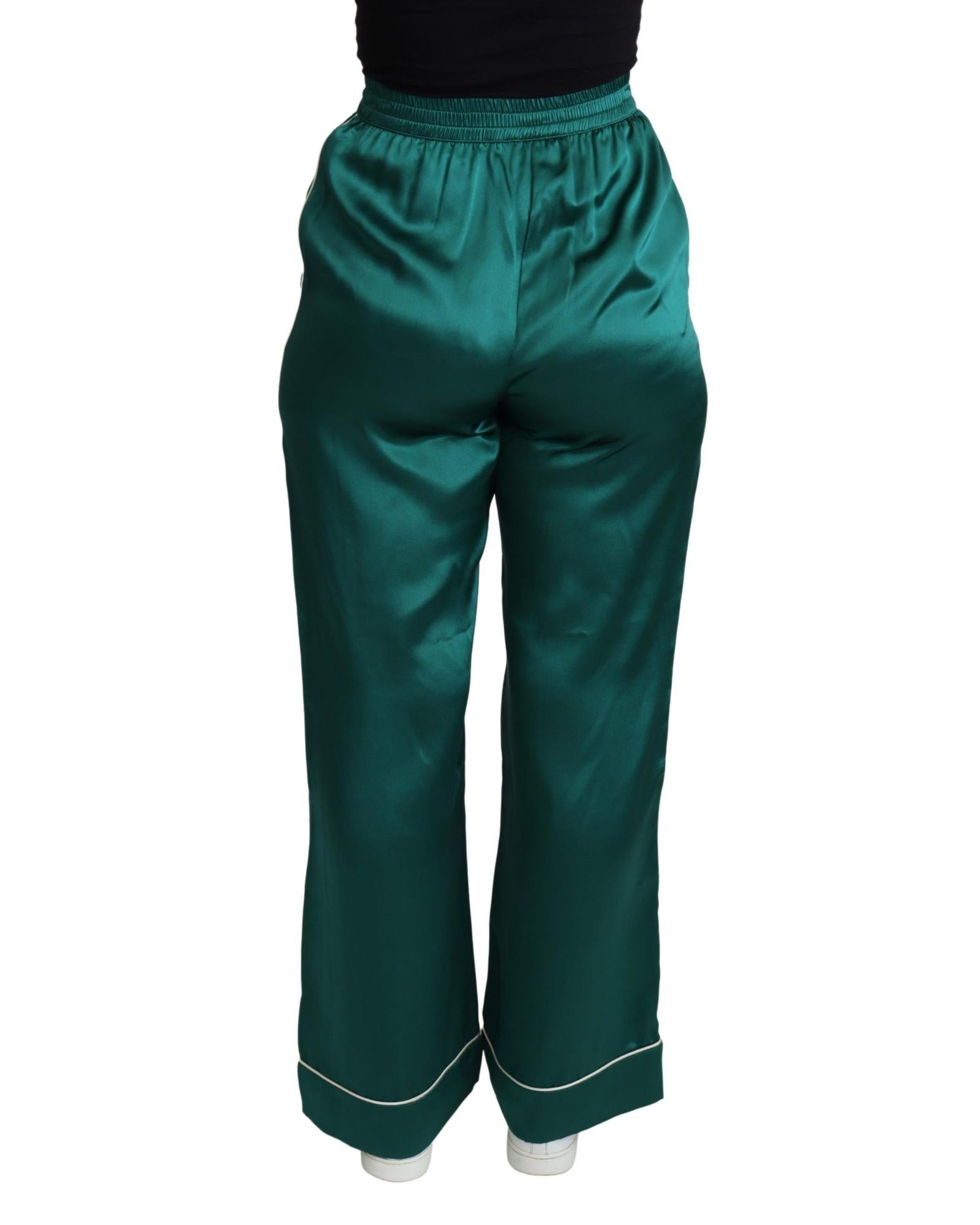 Dolce & Gabbana  Silk Satin Wide Leg Trousers - Green