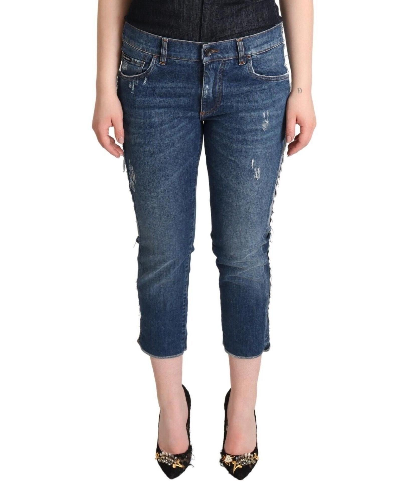 Dolce & Gabbana  Womens Distressed Cropped Boyfriend Jeans