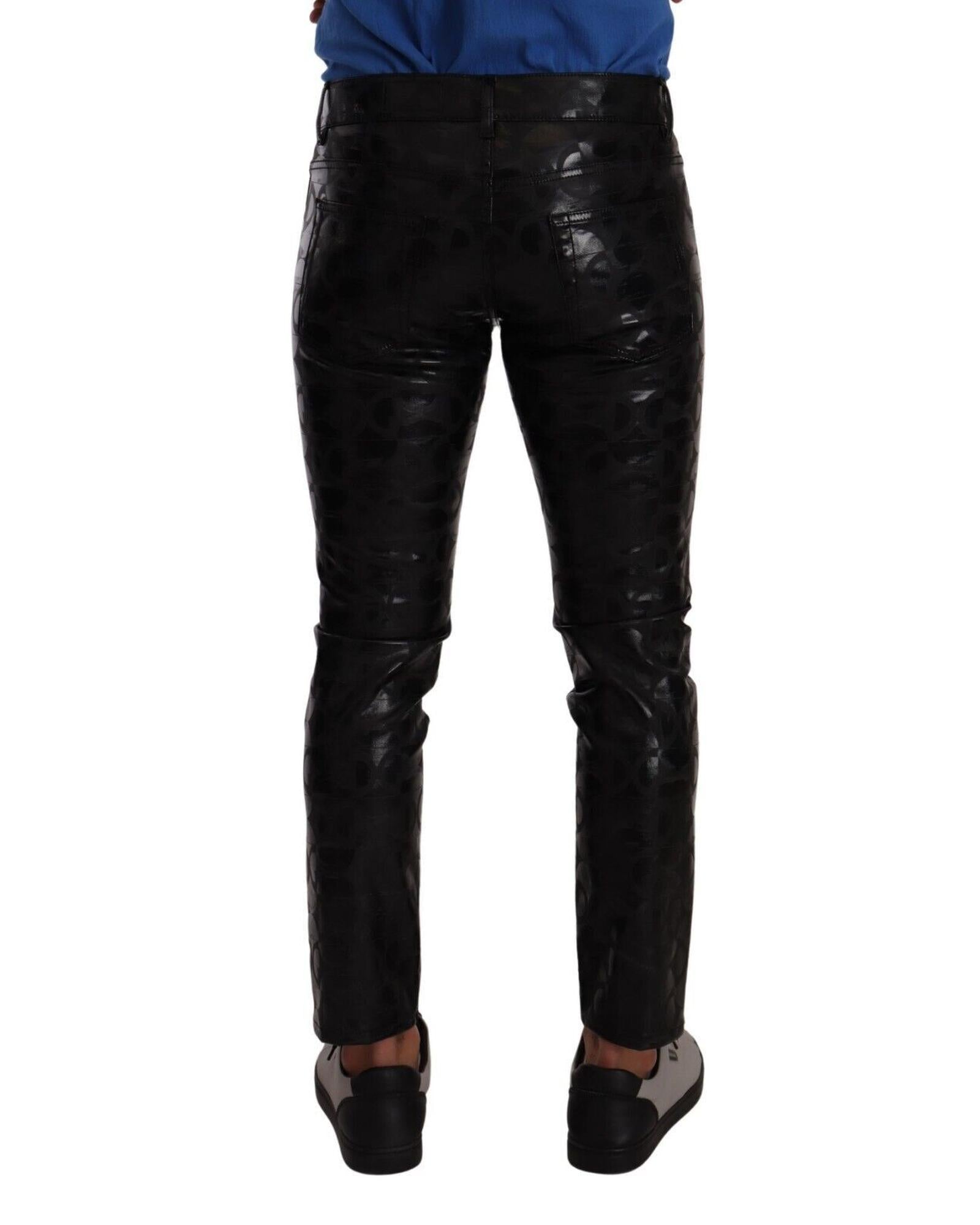 Dolce & Gabbana  Men's Leopard Print Skinny Jeans - Black