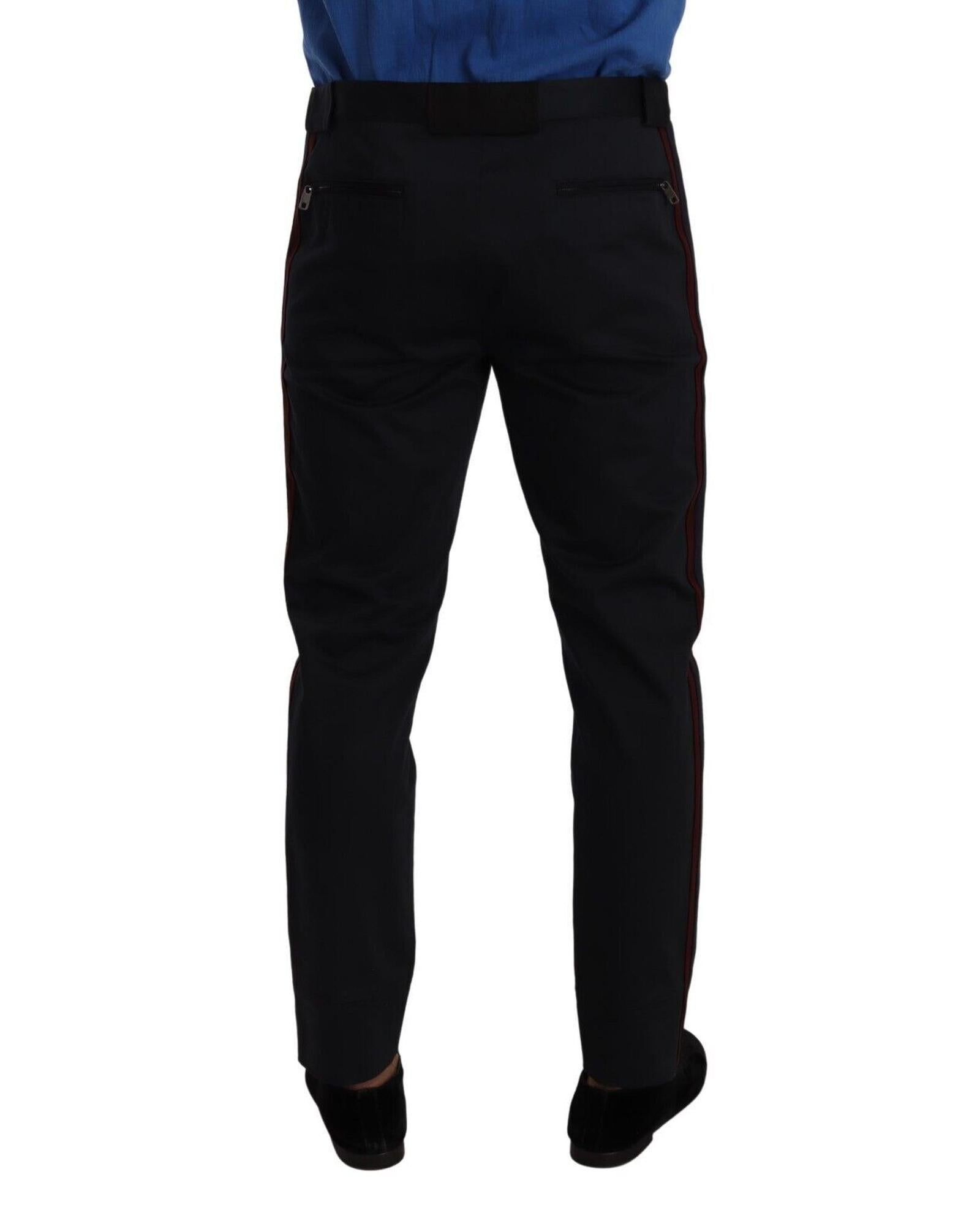 Dolce & Gabbana  Mens SlimFit Black Pants with Red Side Stripes