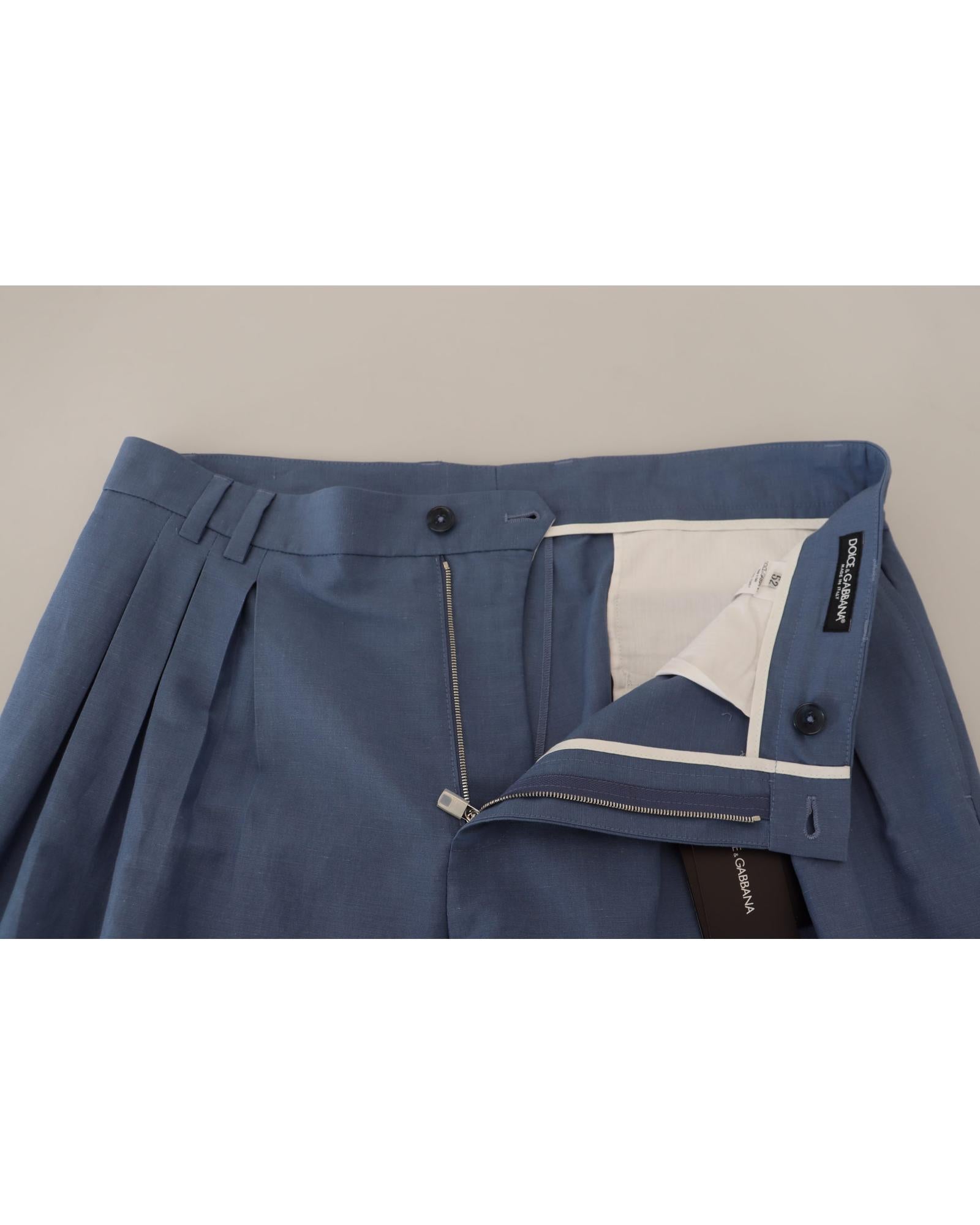 Dolce & Gabbana  Men's Pleated Cotton Trousers in Blue