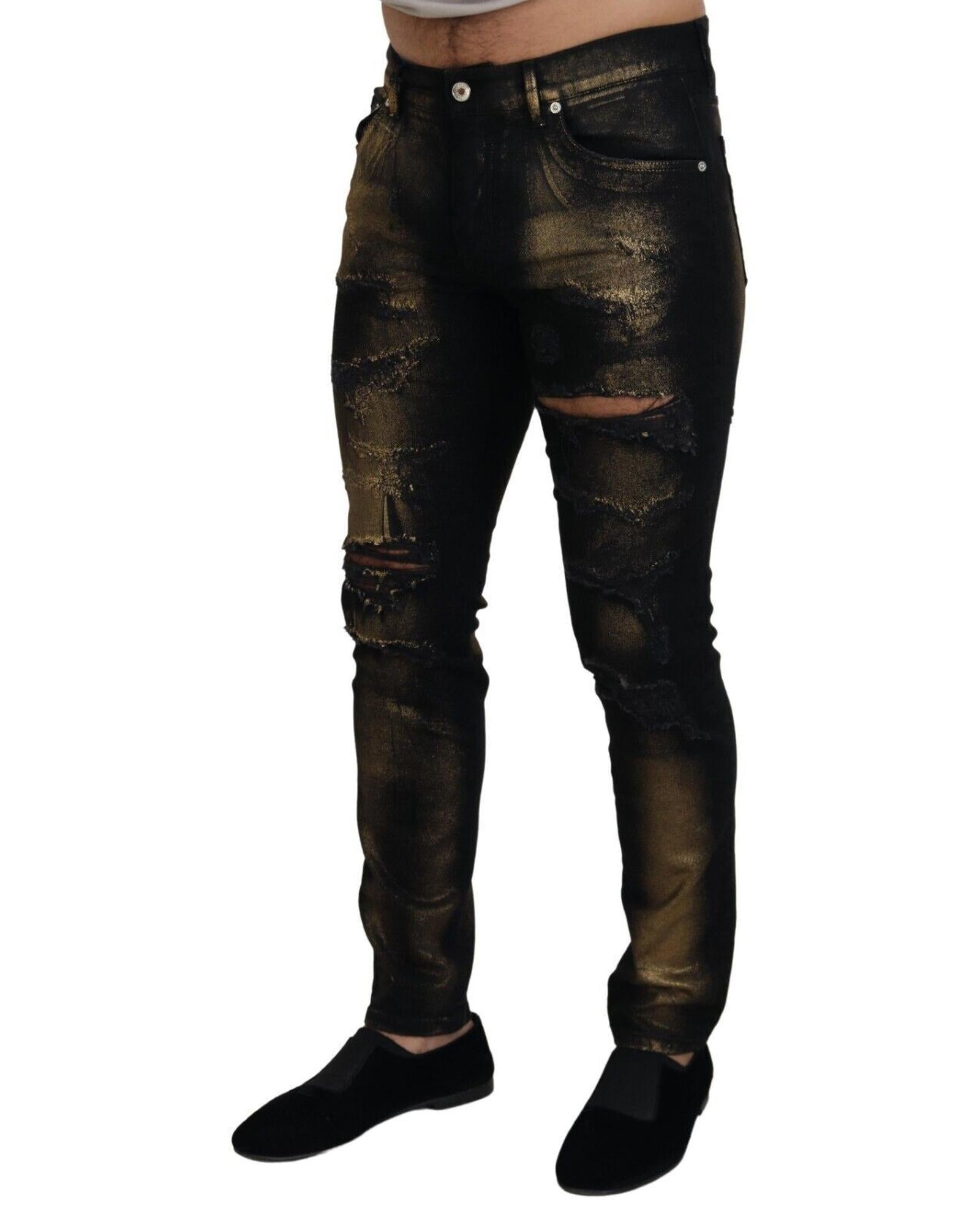 Dolce & Gabbana  Gold Spray Skinny Jeans for Men