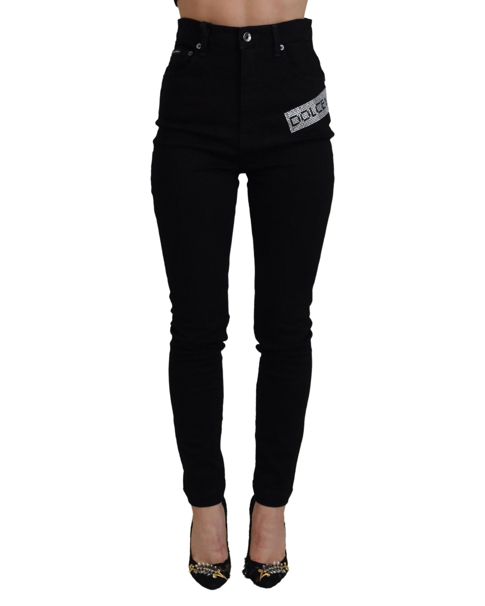 Dolce & Gabbana  Womens Skinny Jeans with Rhinestone Logo Patch