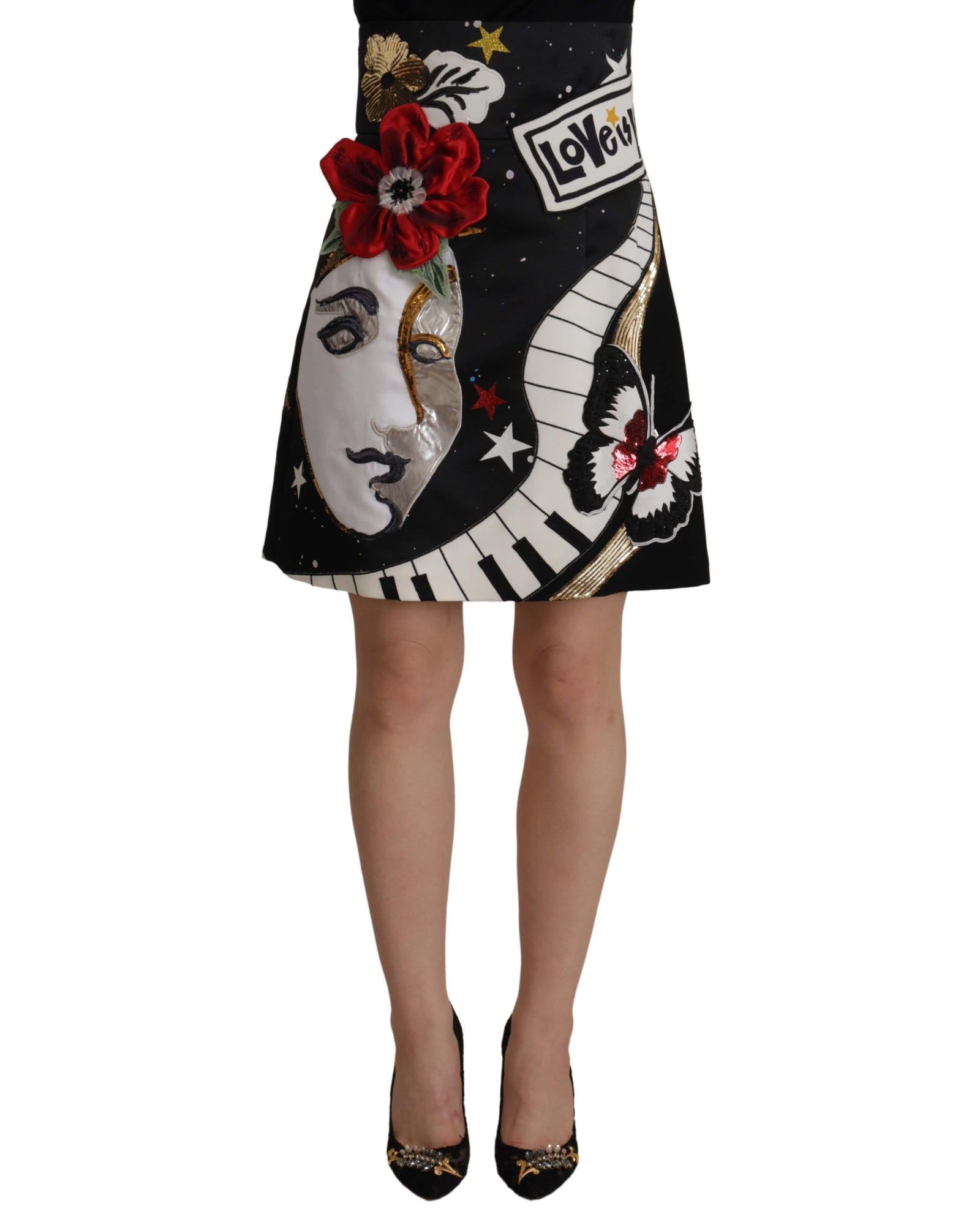 Dolce & Gabbana  Black Piano Print A-Line Mini Skirt