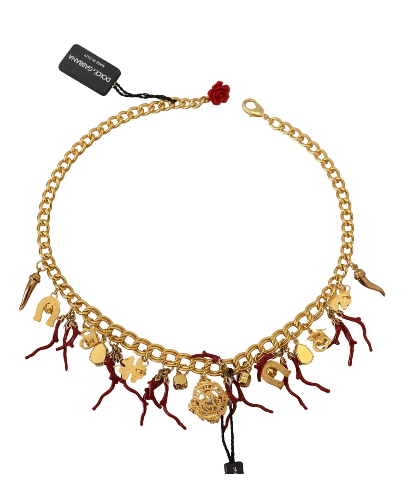 Dolce & Gabbana  Gold Tone Charm Necklace with Red Coral