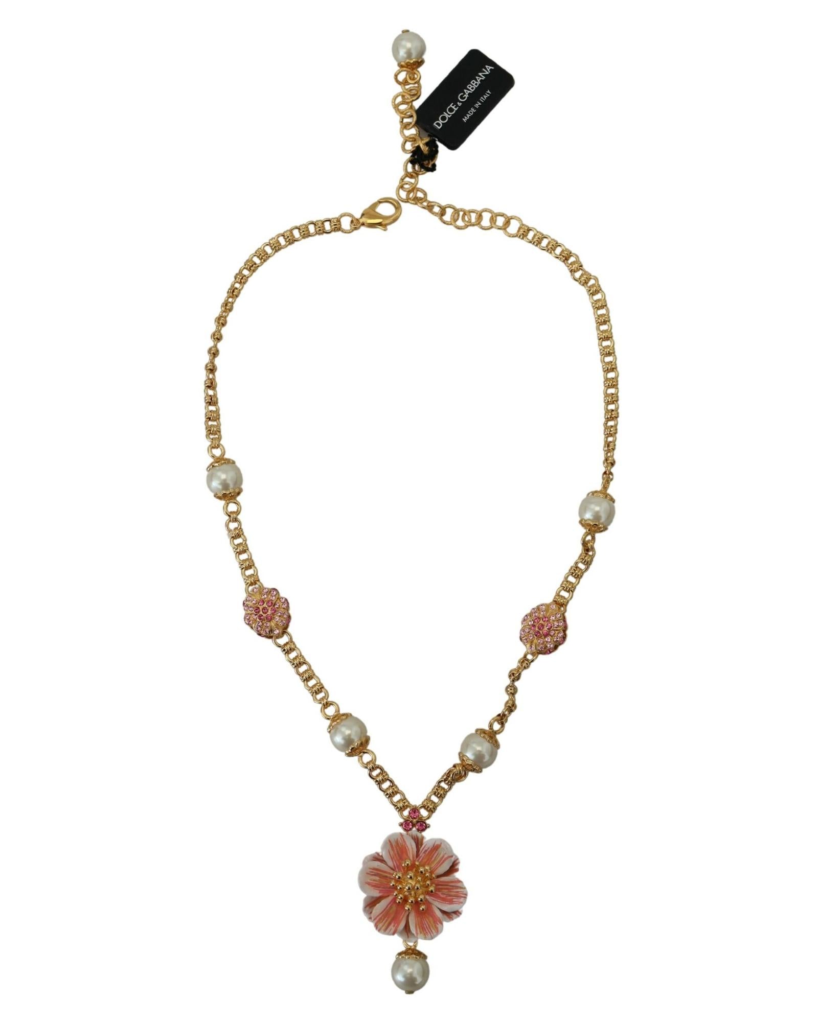 Dolce & Gabbana  Gold-Tone Enamel Flower Necklace with Faux Pearls13