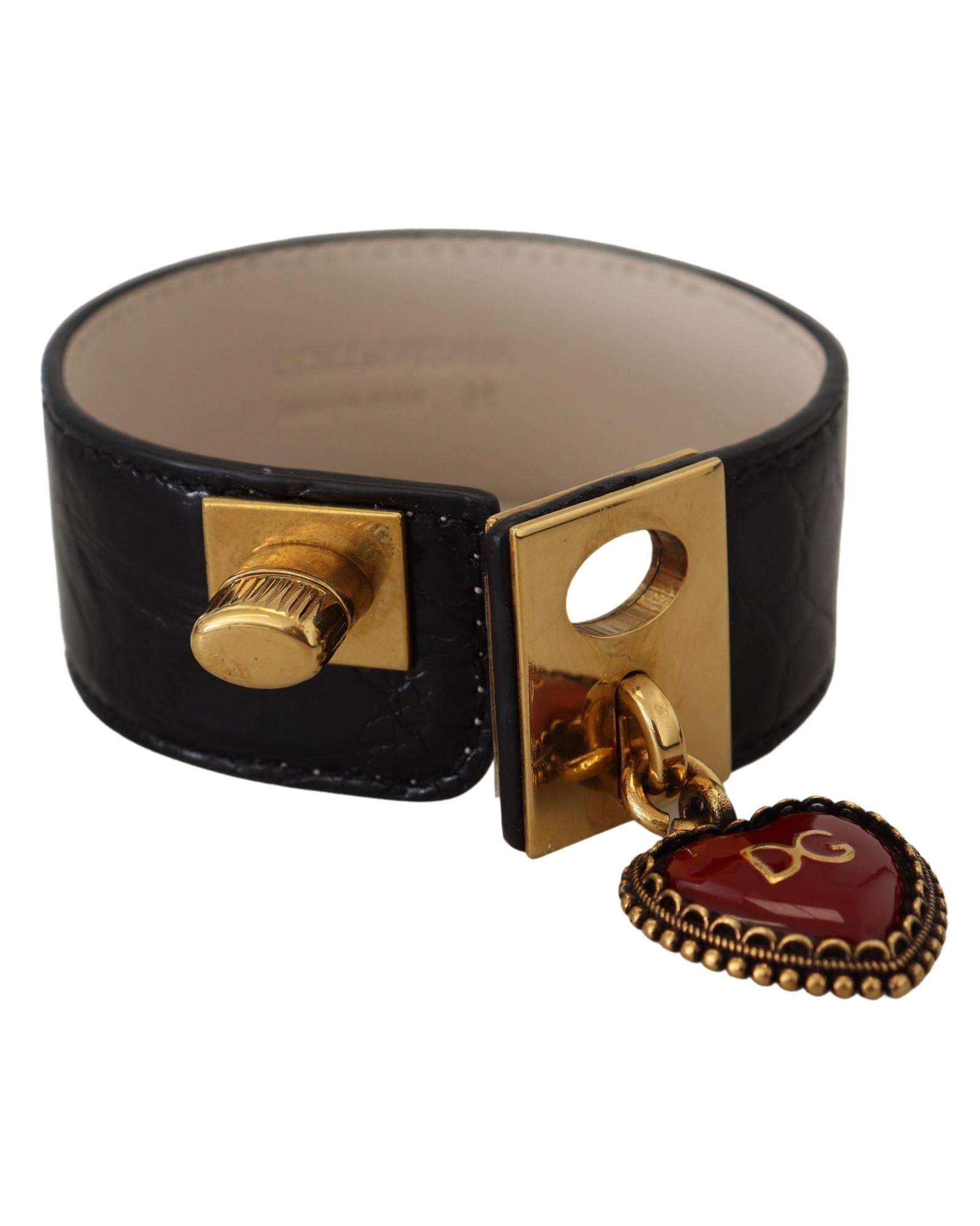 Dolce & Gabbana  Black Leather Bracelet with Heart Charm