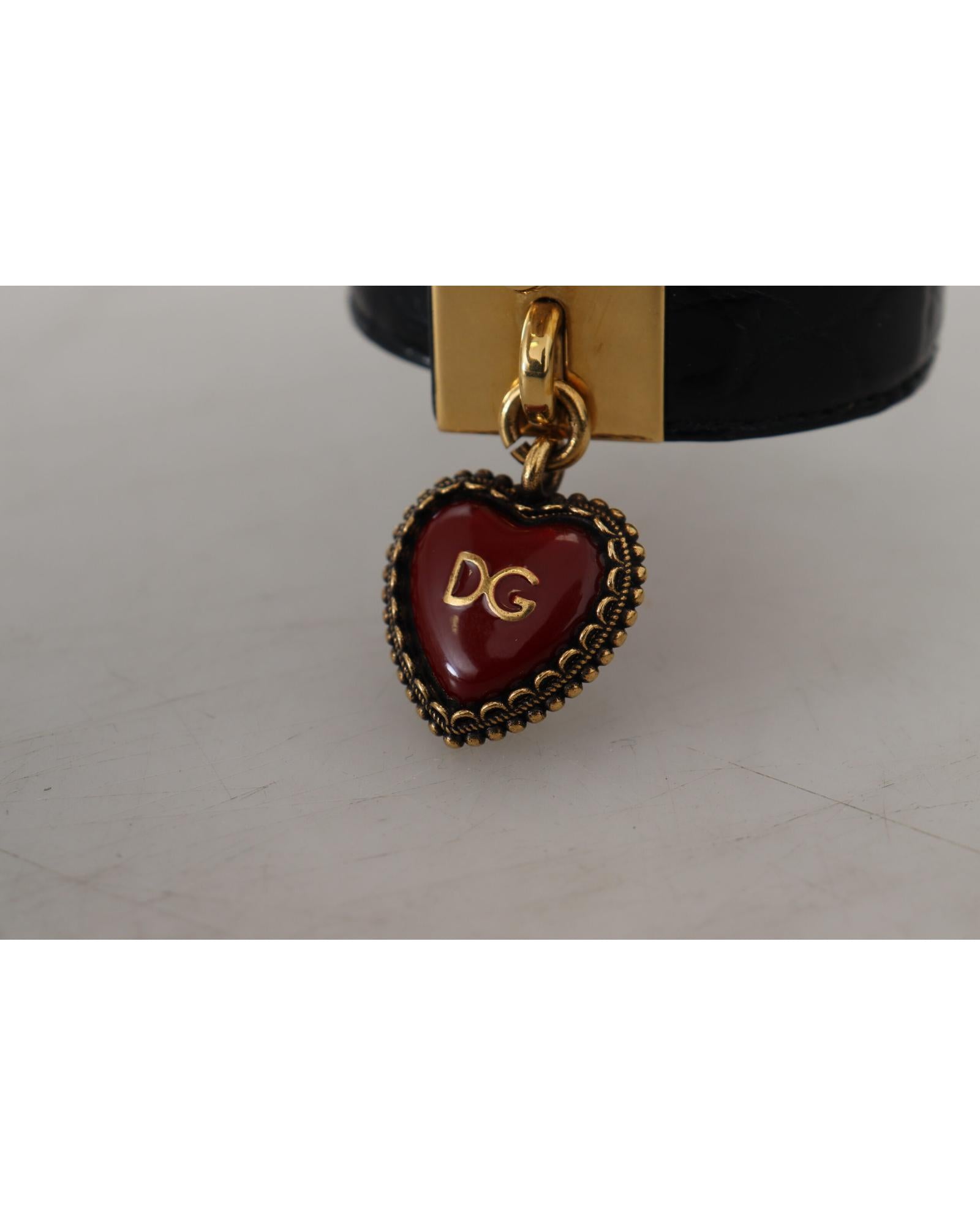 Dolce & Gabbana  Black Leather Bracelet with Heart Charm