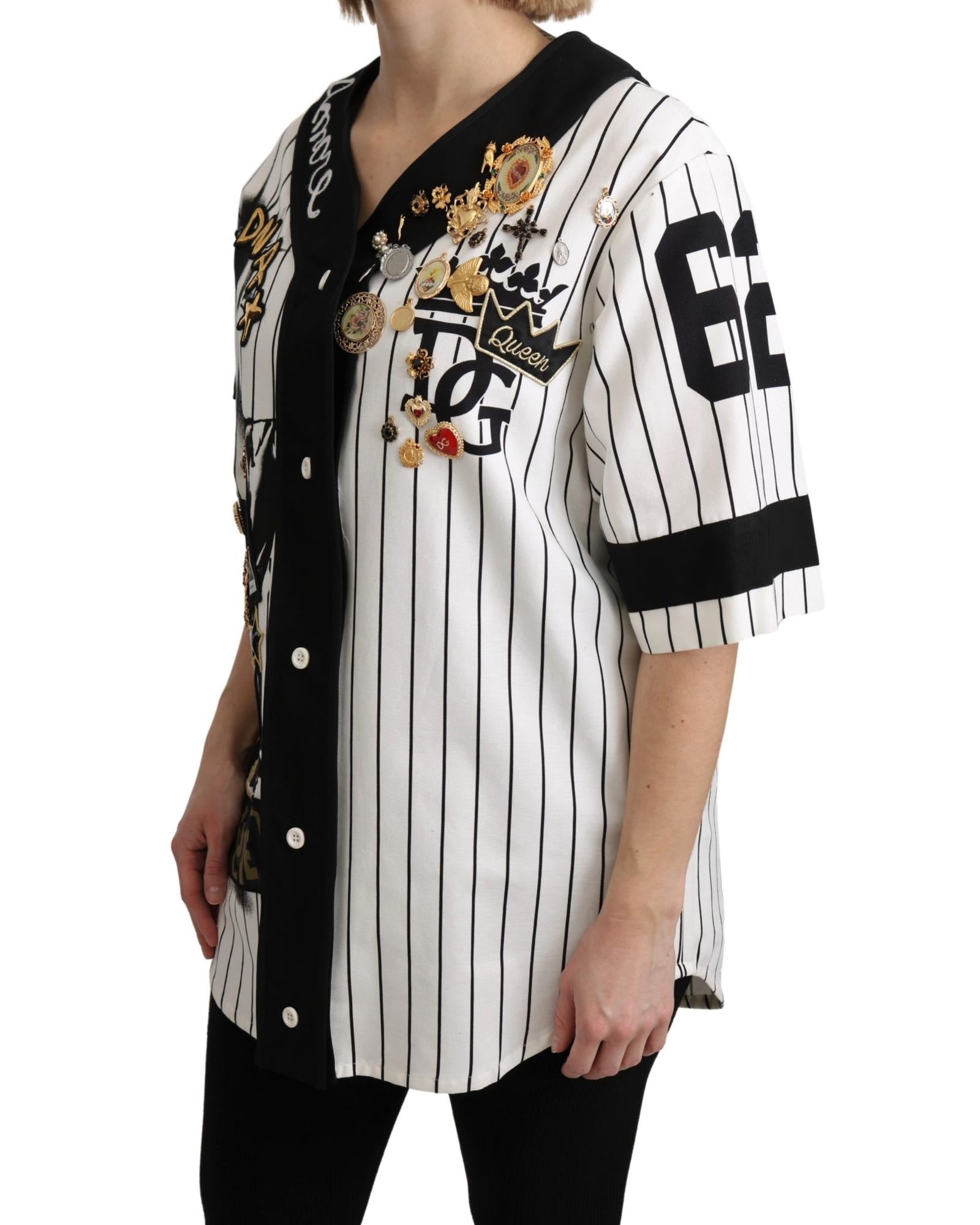 Dolce & Gabbana  White Baseball Shirt with Embellishments