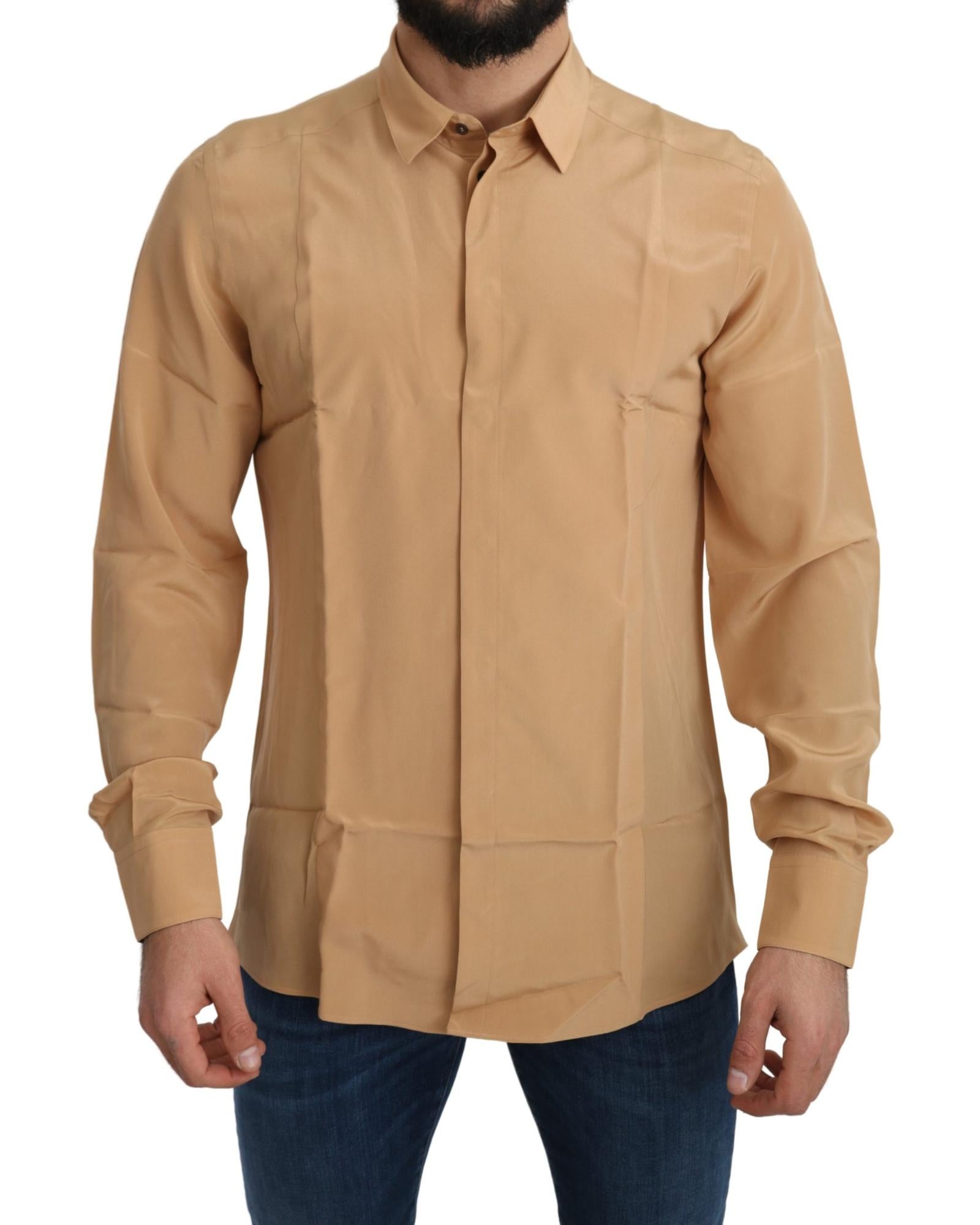 Dolce & Gabbana  Classic Fit Silk Shirt - Beige