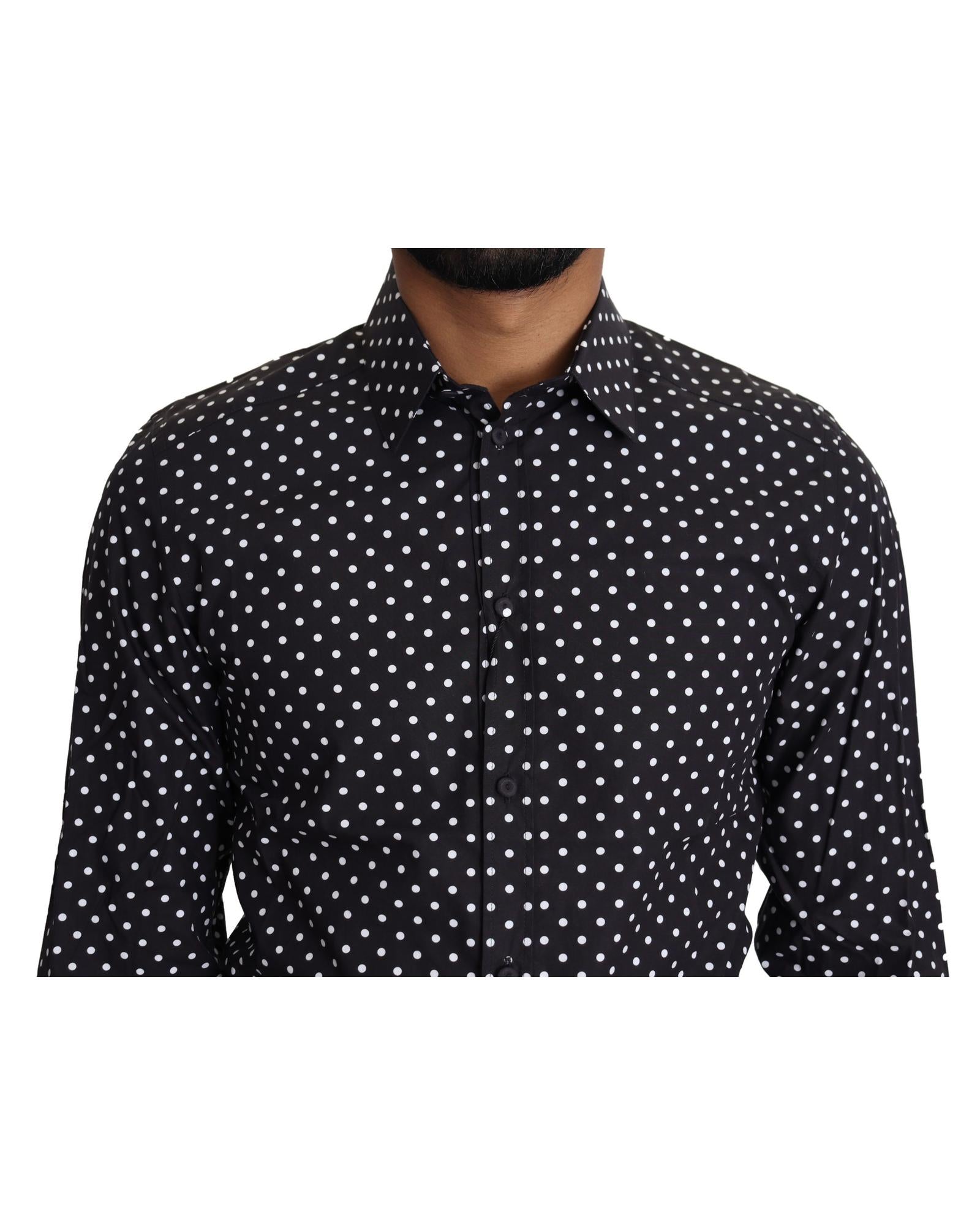 Dolce & Gabbana  Men's Black Polka Dot Print Cotton Shirt