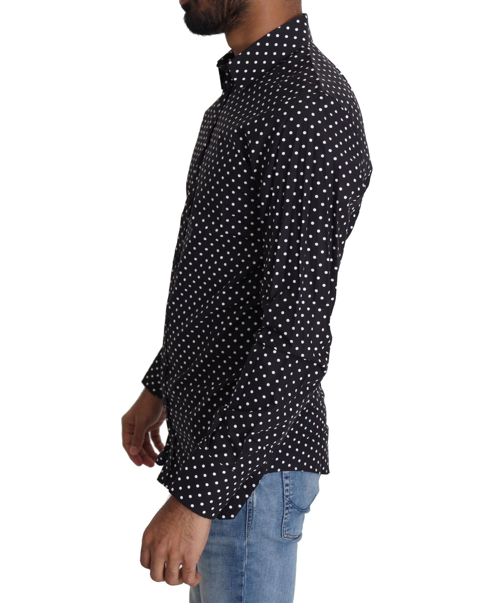 Dolce & Gabbana  Men's Black Polka Dot Print Cotton Shirt